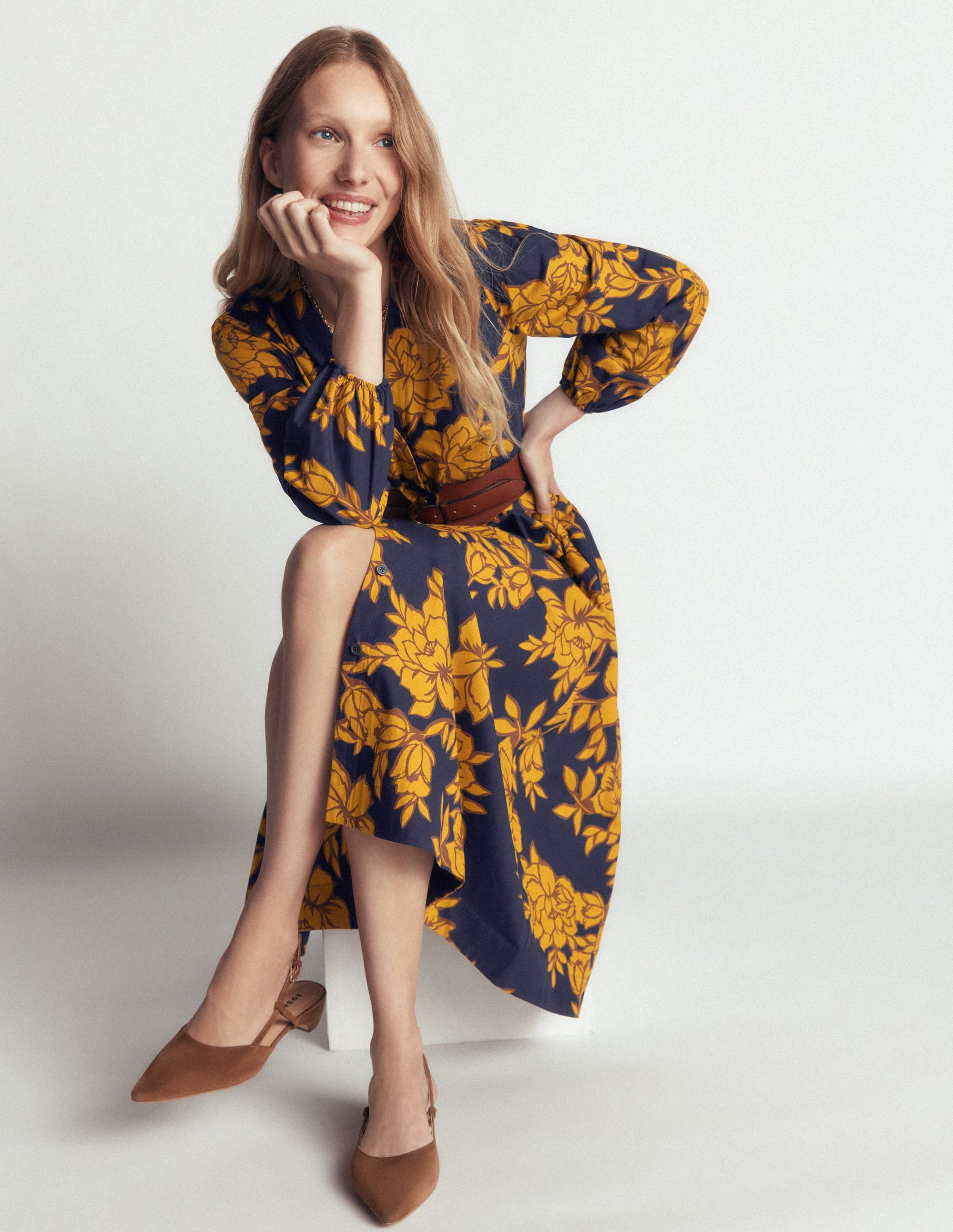 Nicola Cotton Midi Dress-Gold Wheat, Enchanted Peony - Image 1