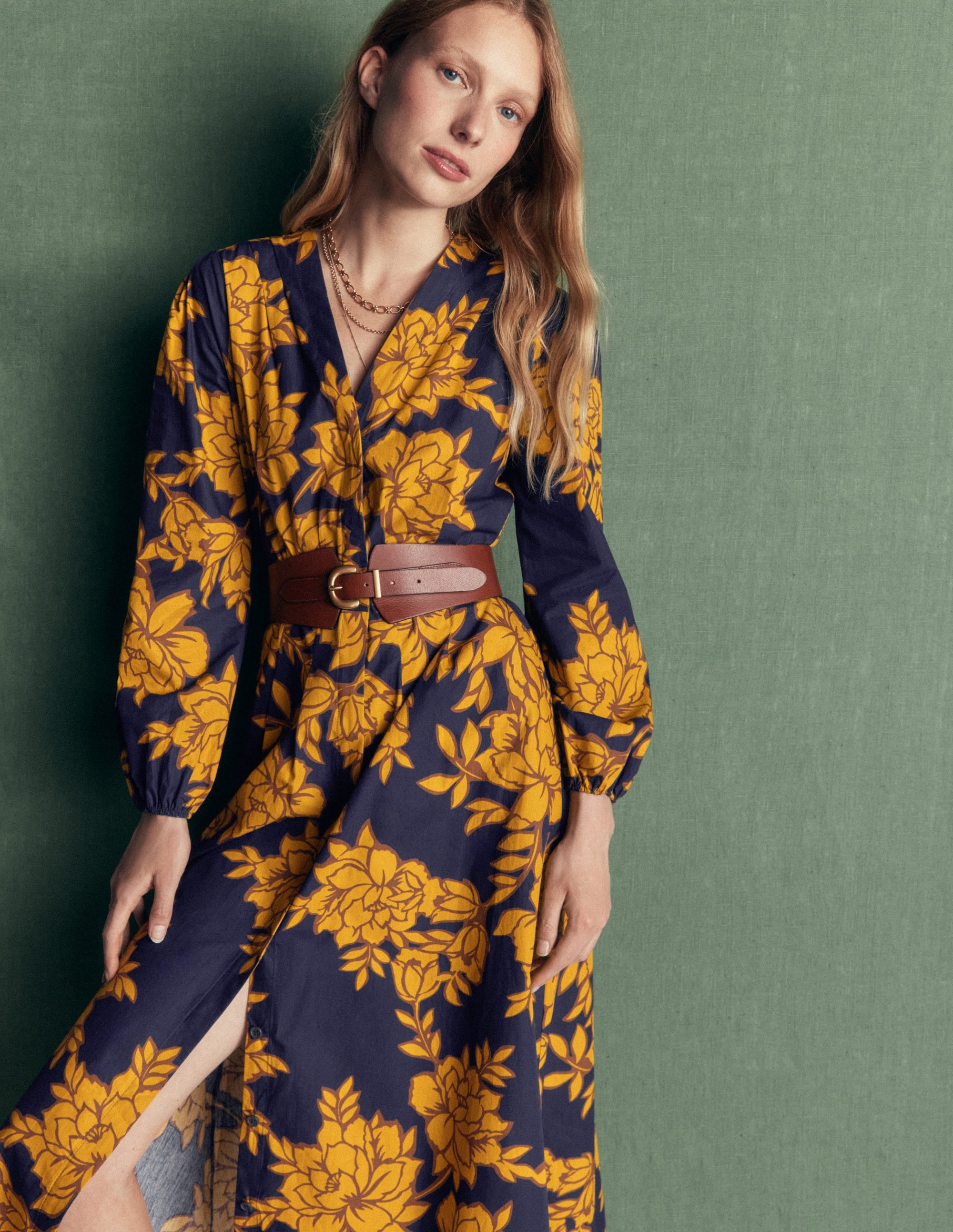 Nicola Cotton Midi Dress-Gold Wheat, Enchanted Peony - Image 2