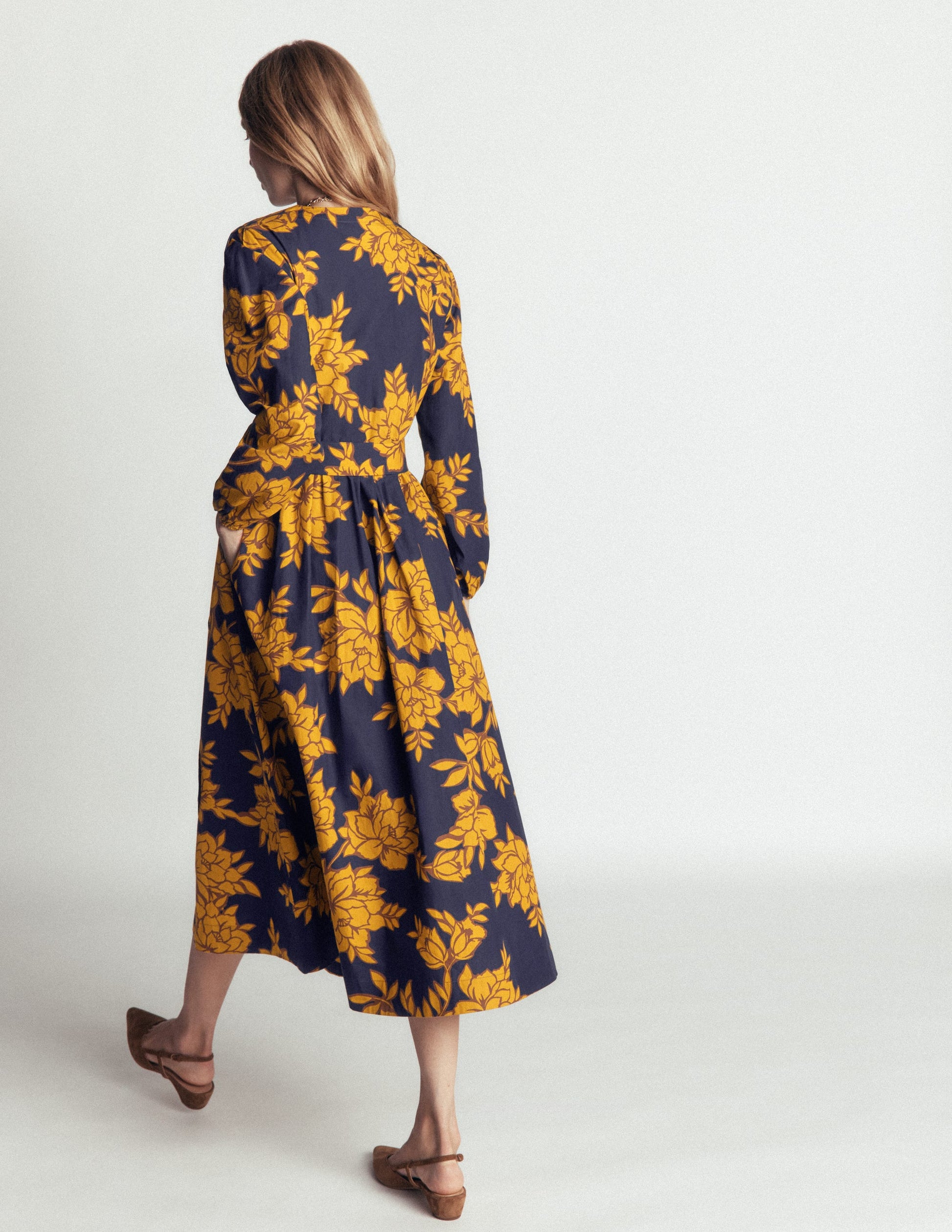 Nicola Cotton Midi Dress-Gold Wheat, Enchanted Peony-3