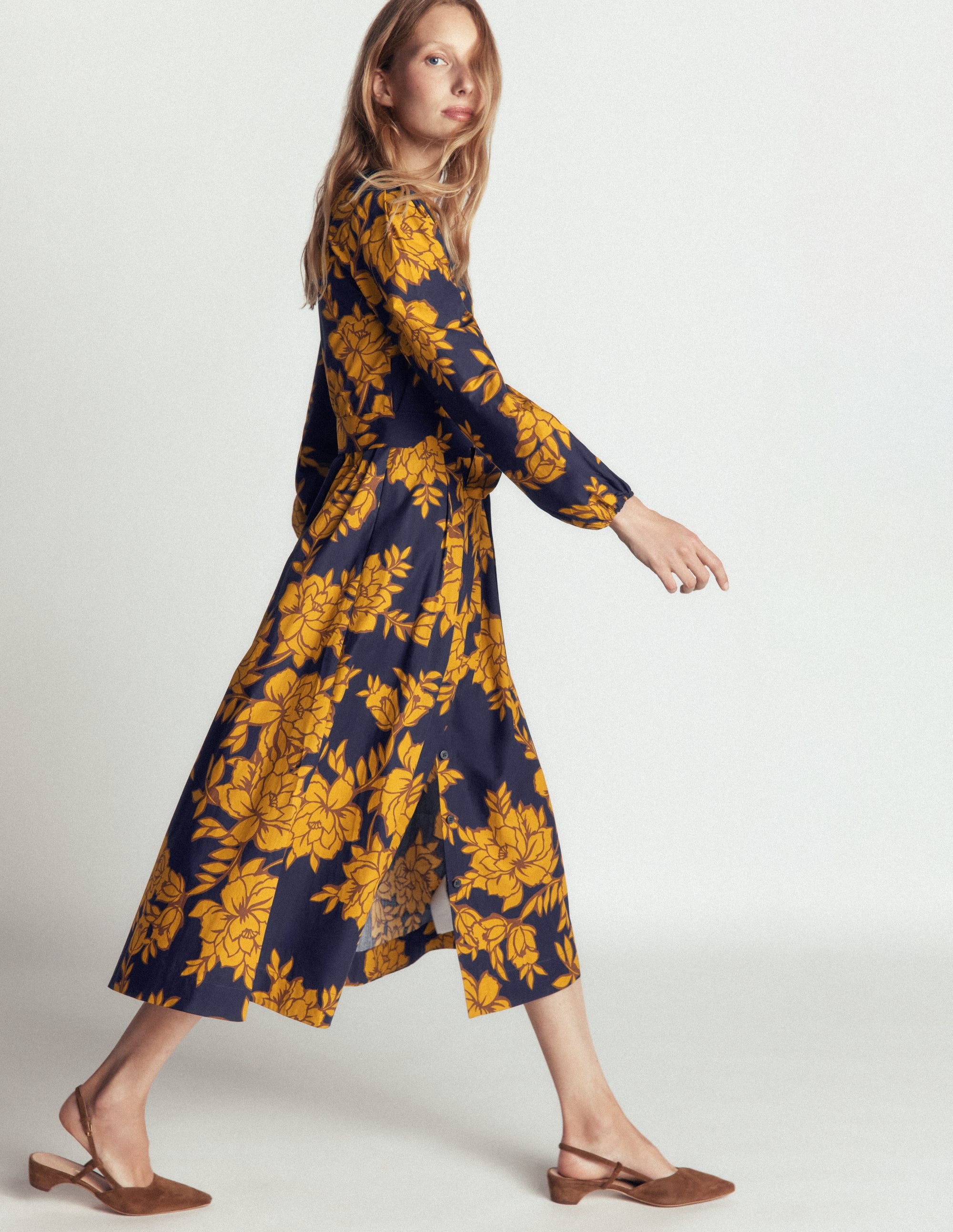 Nicola Cotton Midi Dress-Gold Wheat, Enchanted Peony - Image 4
