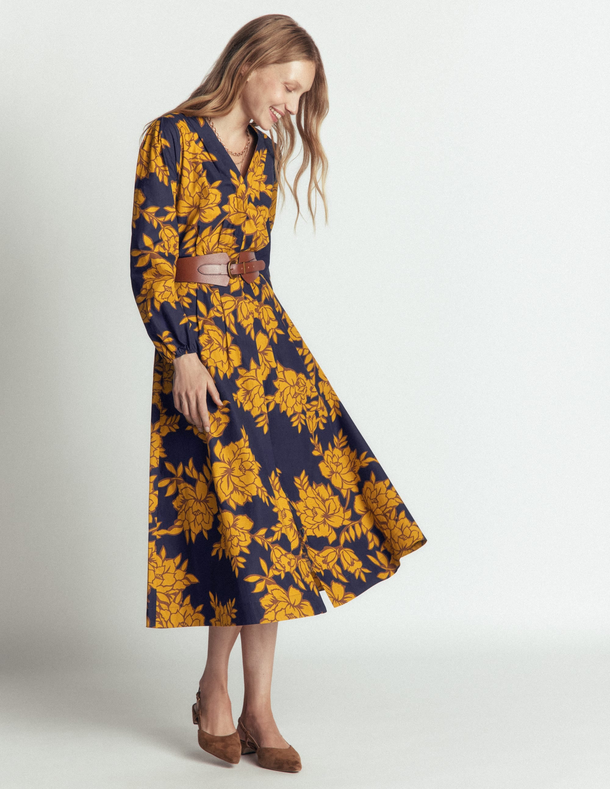 Nicola Cotton Midi Dress-Gold Wheat, Enchanted Peony - Image 5