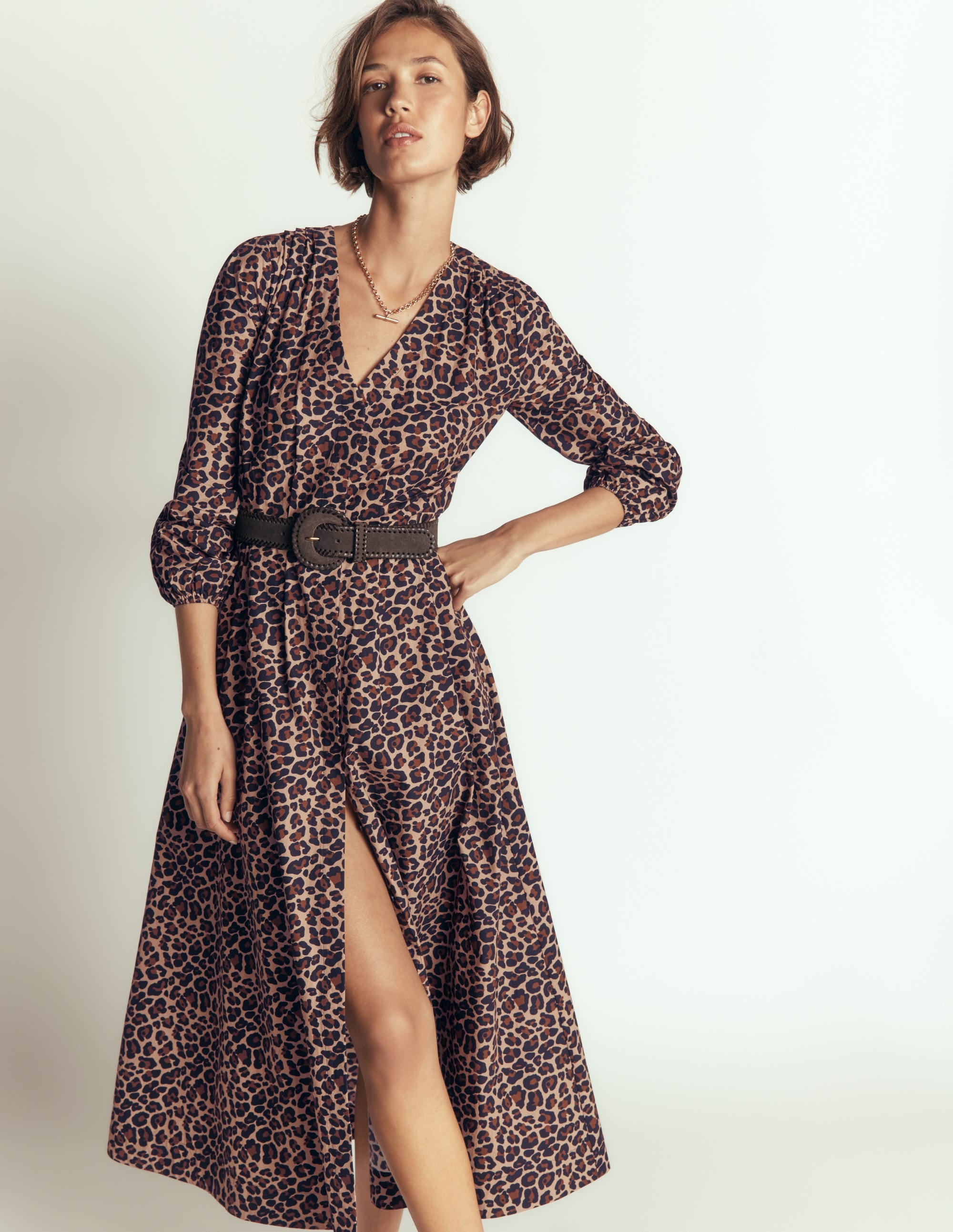 Nicola Cotton Midi Dress-Camel, Animal Fields - Image 2