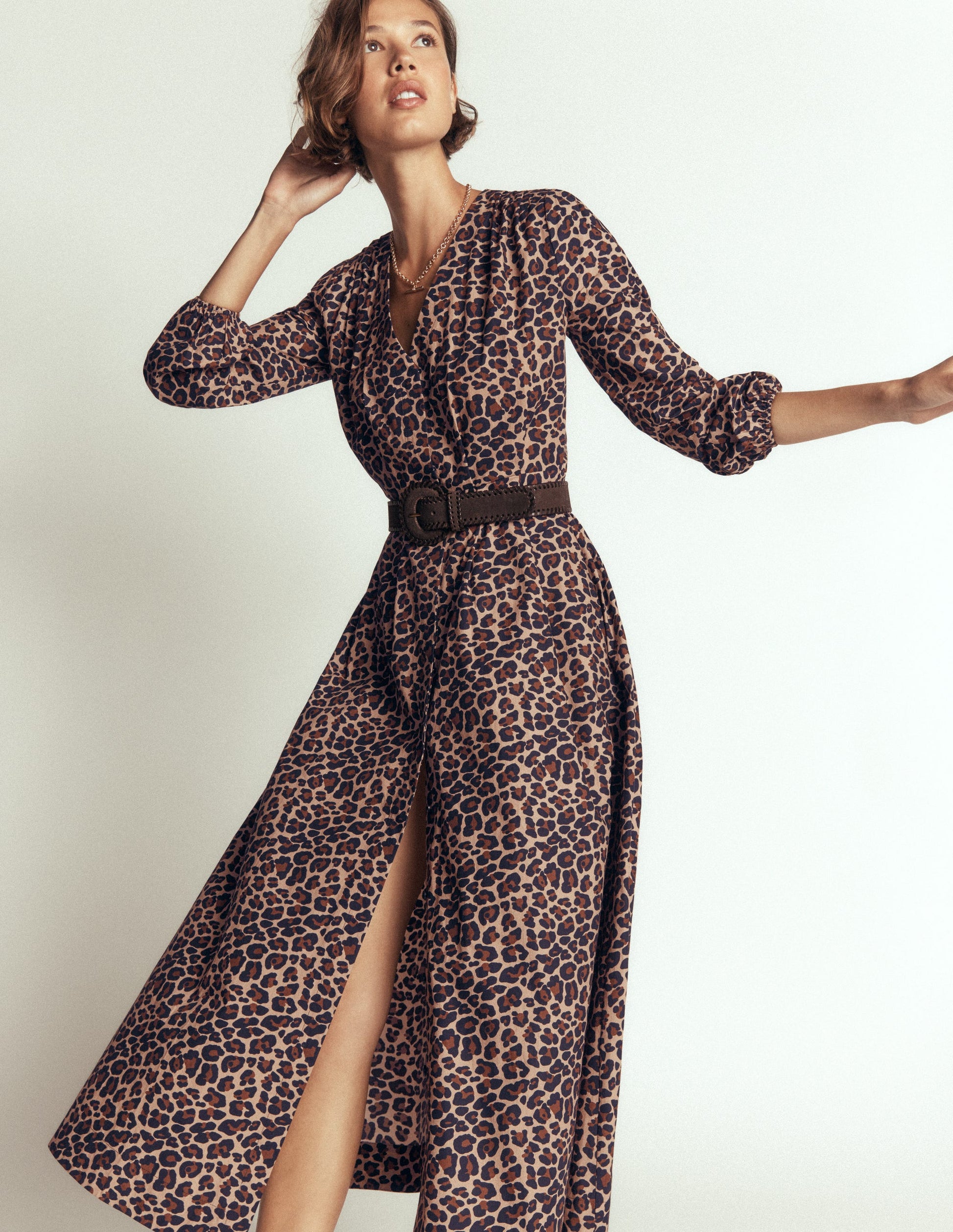 Nicola Cotton Midi Dress-Camel, Animal Fields-4