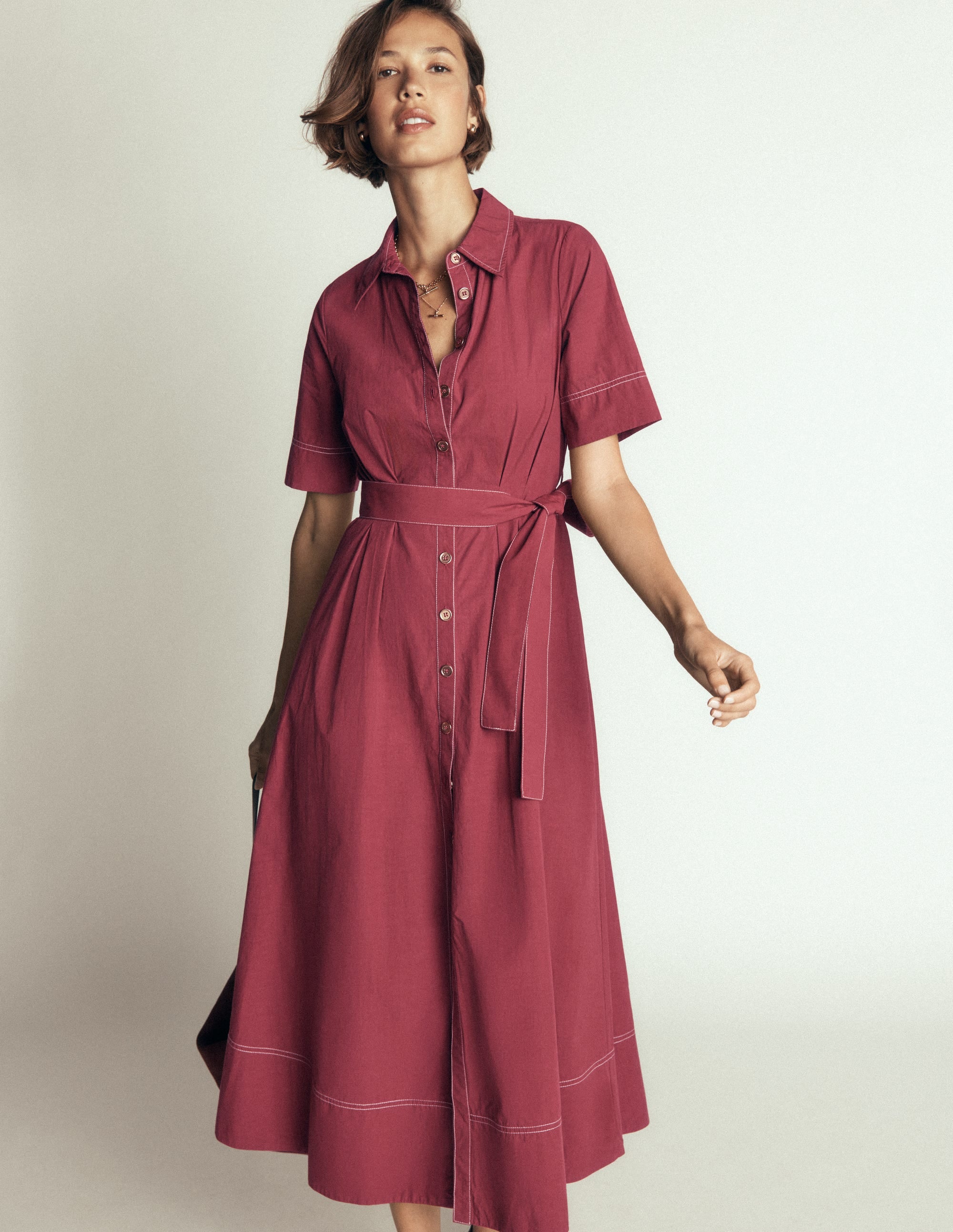 Sarah Cotton Midi Shirt Dress-Rich Chestnut - Image 1