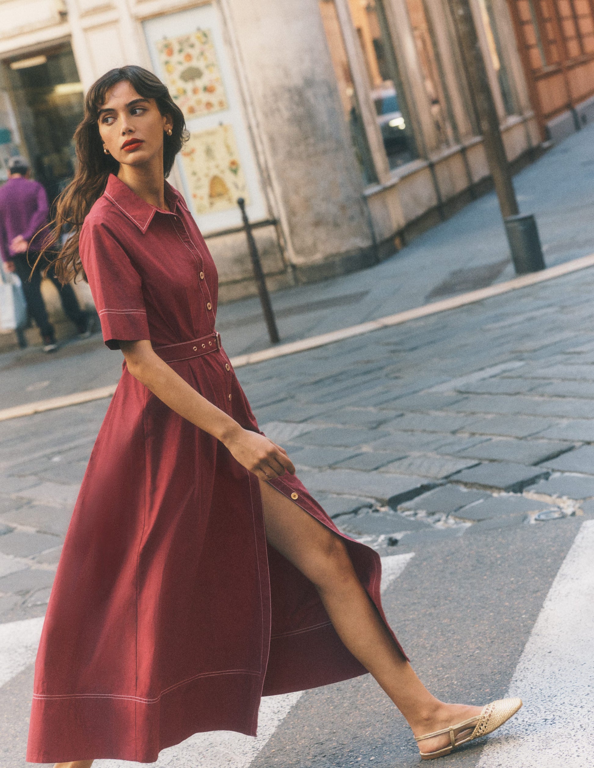 Sarah Cotton Midi Shirt Dress-Rich Chestnut-5