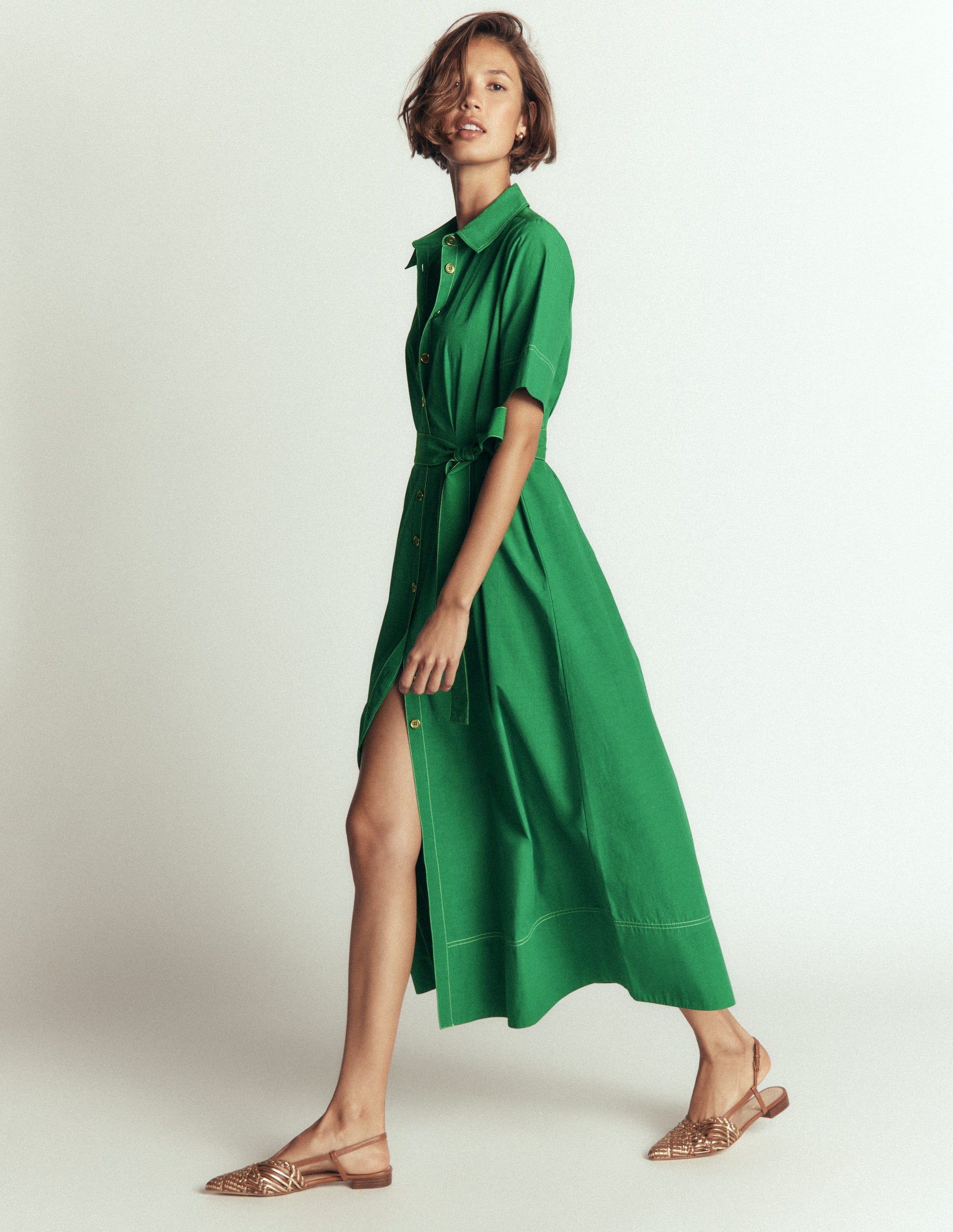 Sarah Cotton Midi Shirt Dress - Fresh Green
