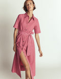Sarah Cotton Midi Shirt Dress-Pink Heather