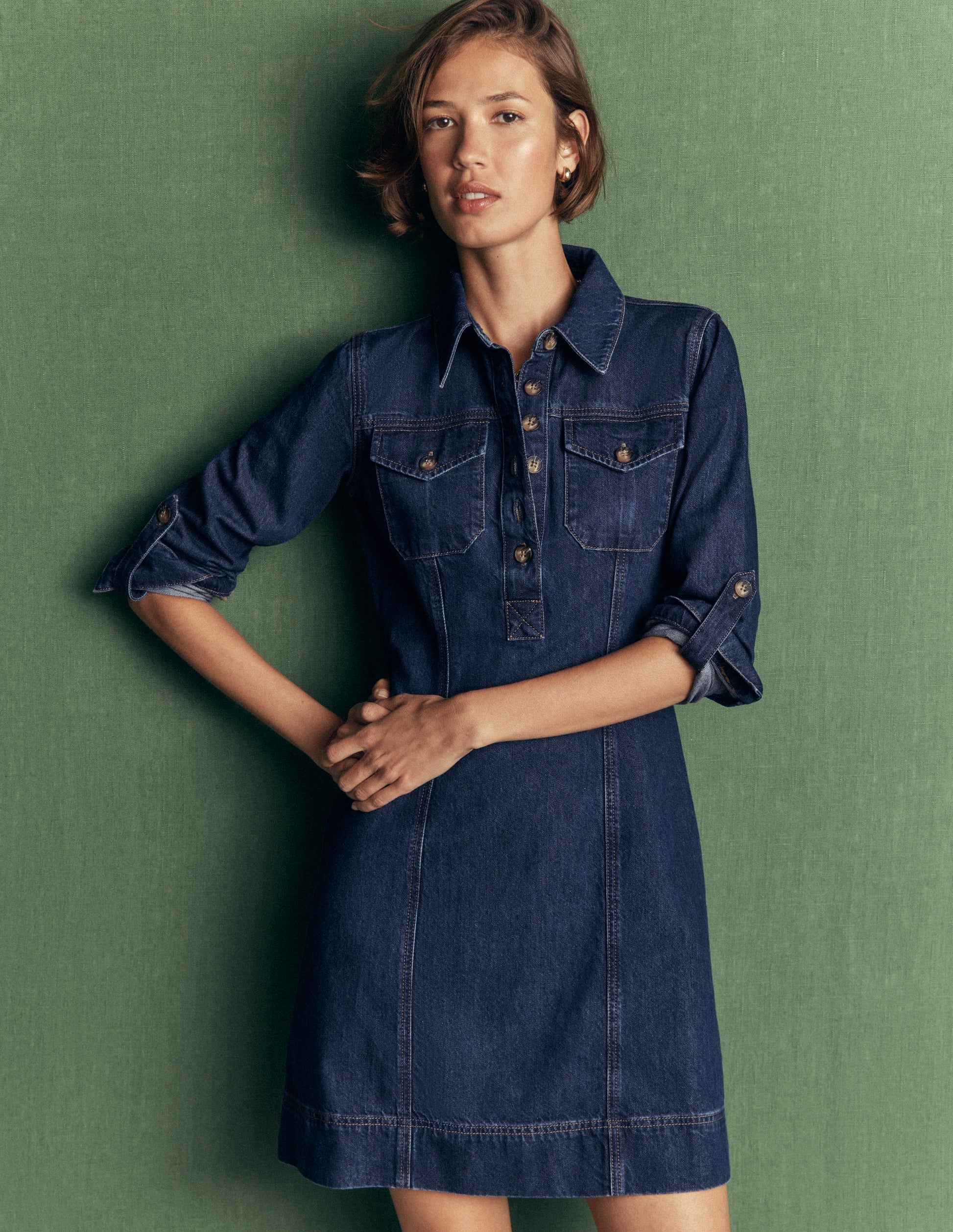 Fleur Denim Short Dress-Mid Vintage Denim-1