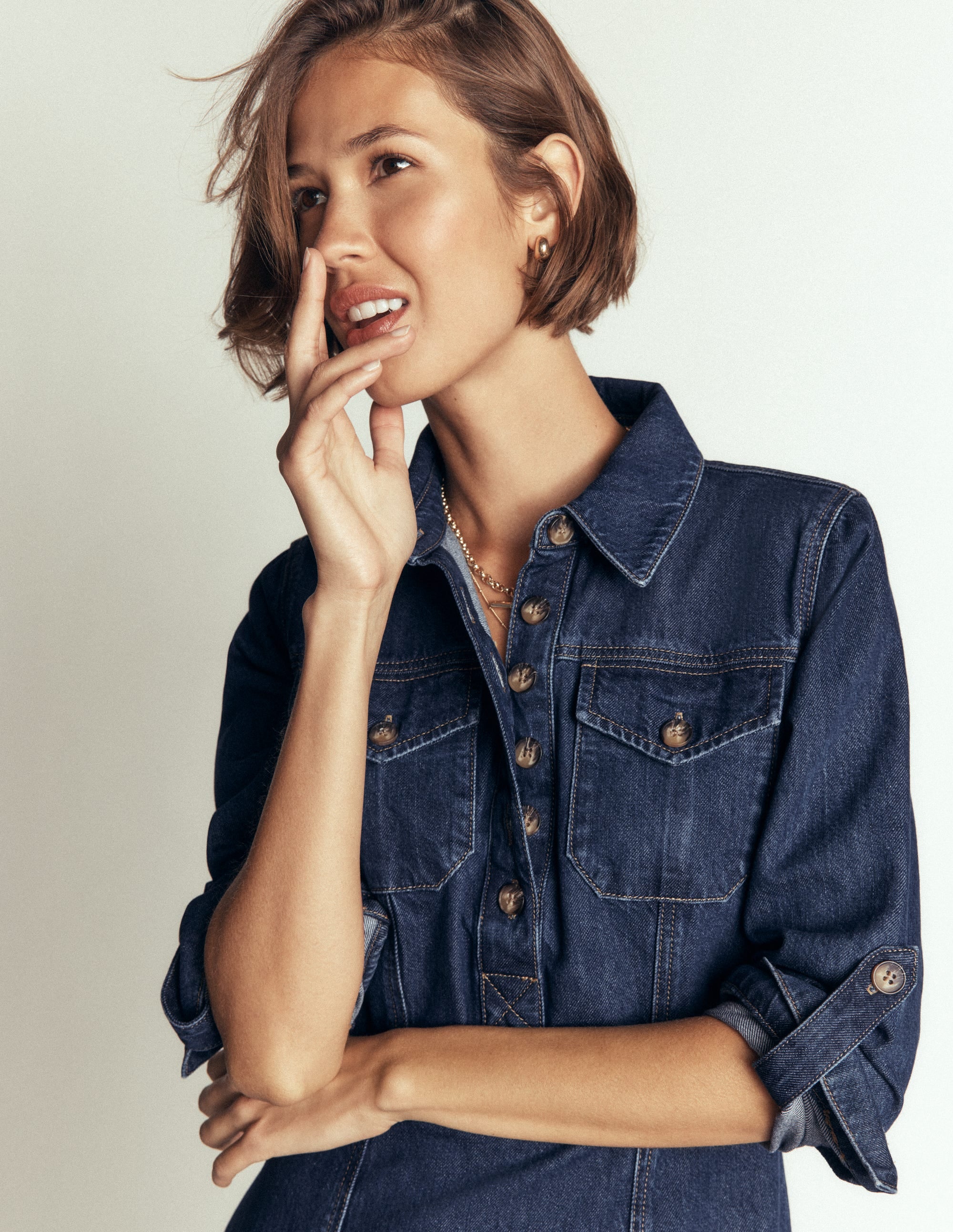 Fleur Denim Short Dress-Mid Vintage Denim - Image 2