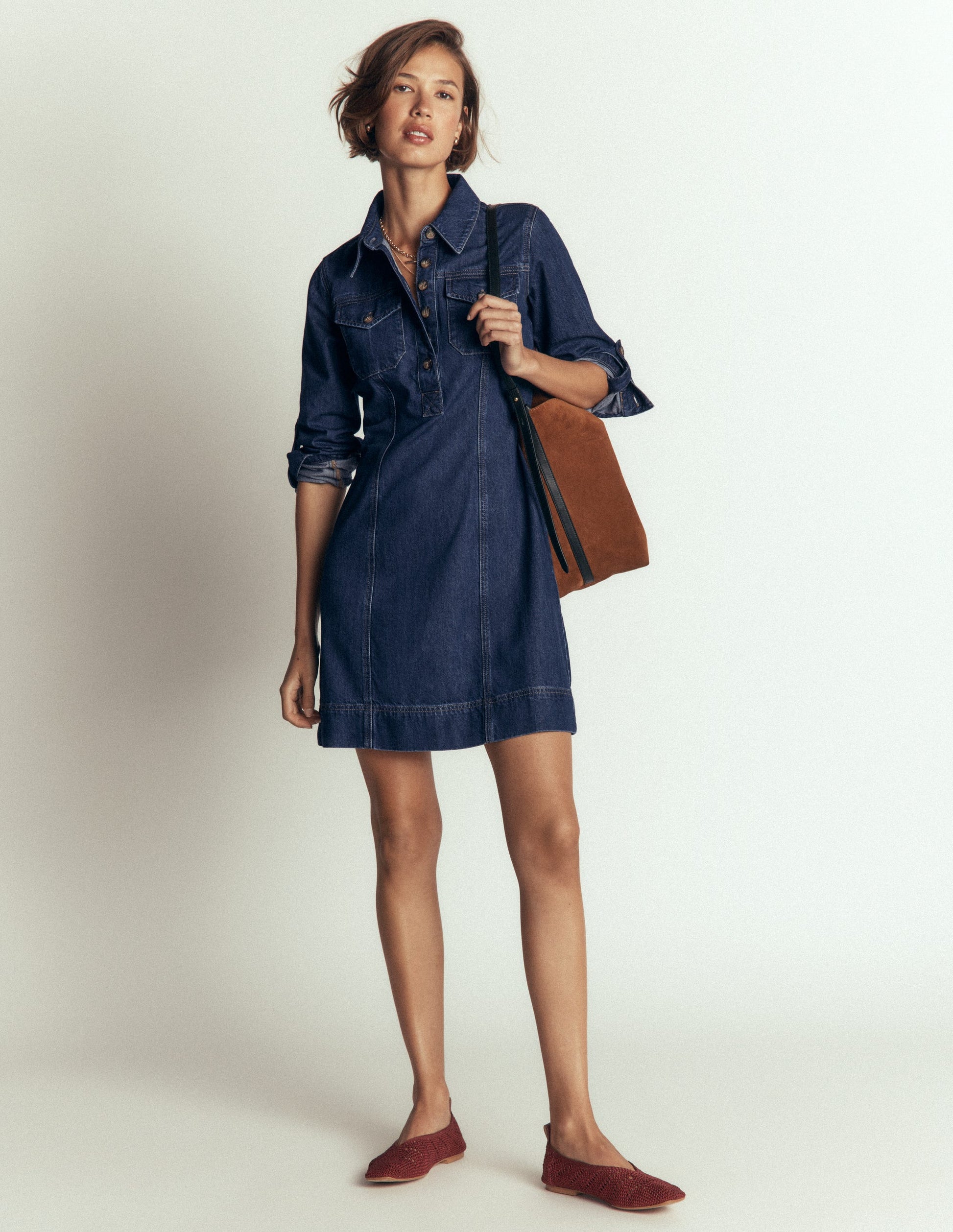 Fleur Denim Short Dress-Mid Vintage Denim-4