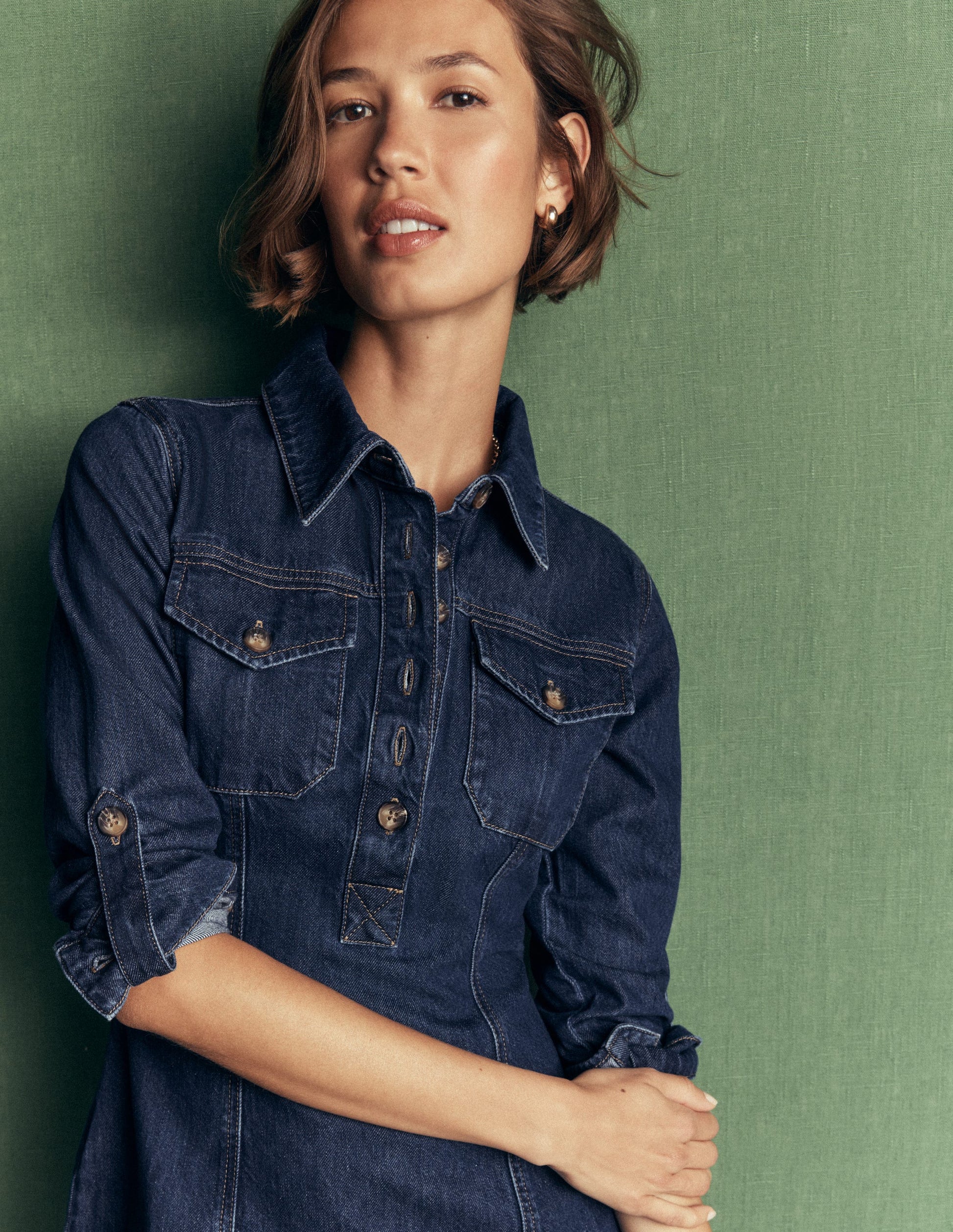 Fleur Denim Short Dress-Mid Vintage Denim-5