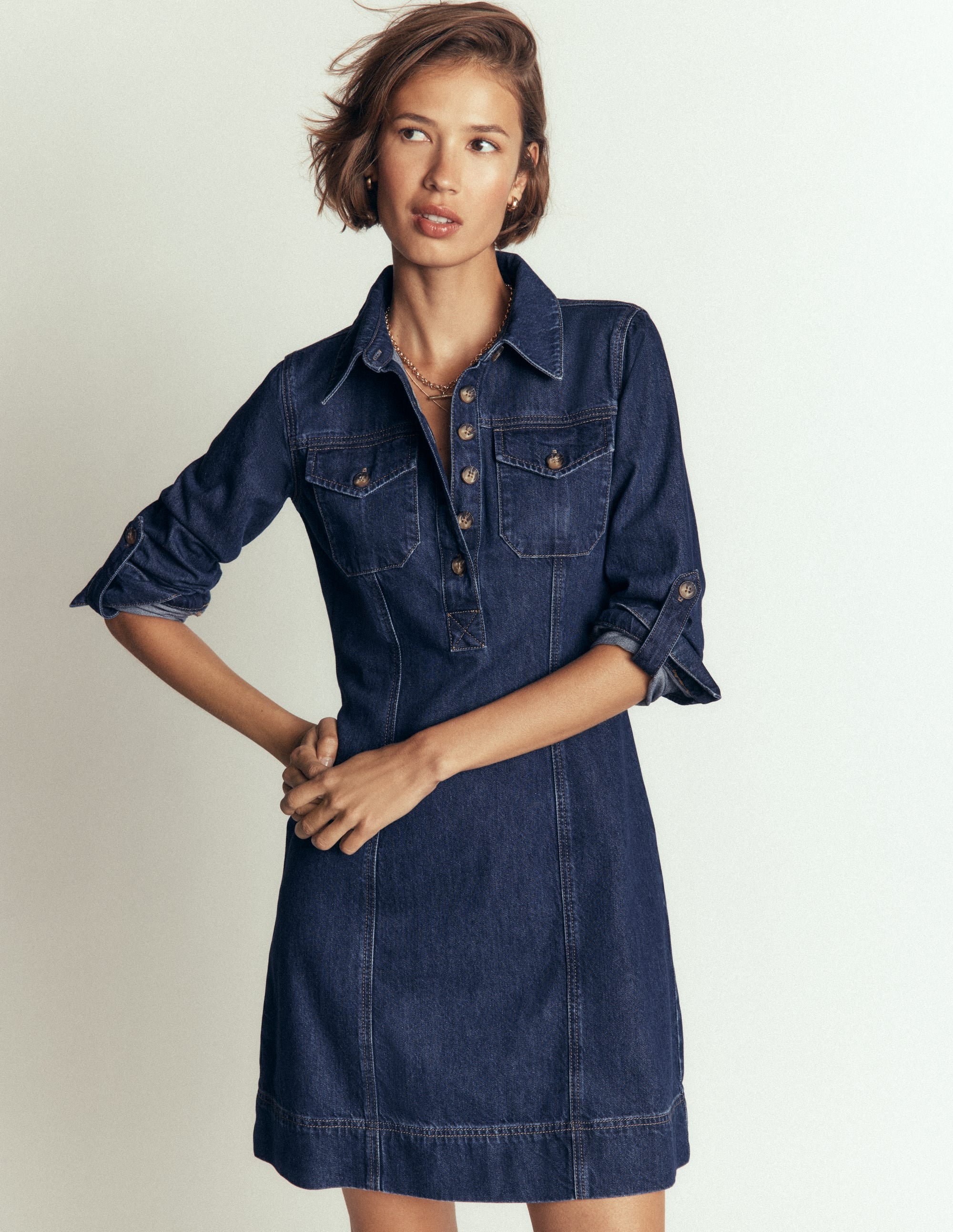 Fleur Denim Short Dress-Mid Vintage Denim - Image 6
