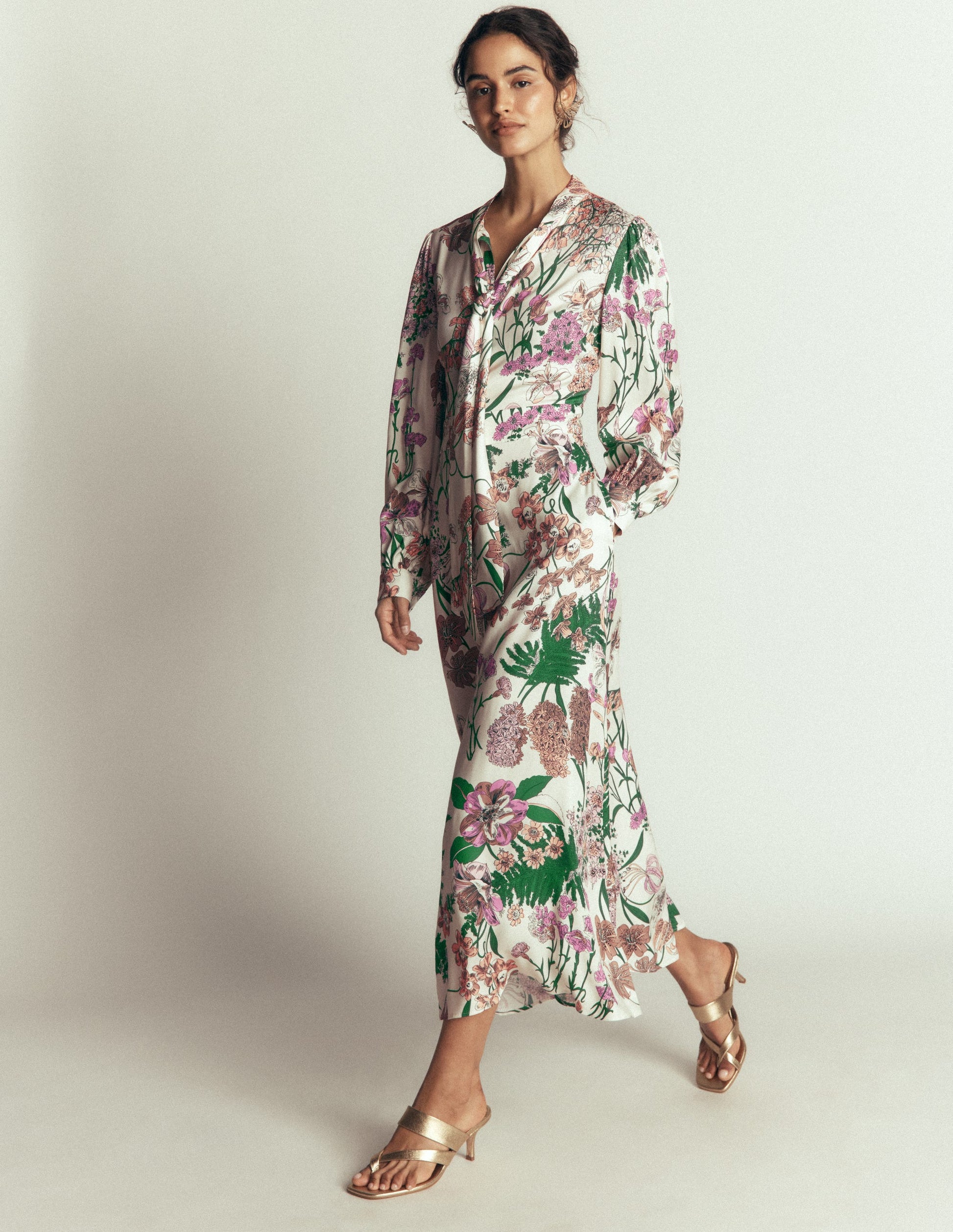 Bow Detail Shirt Dress-Ivory, Whimsical Flora-1