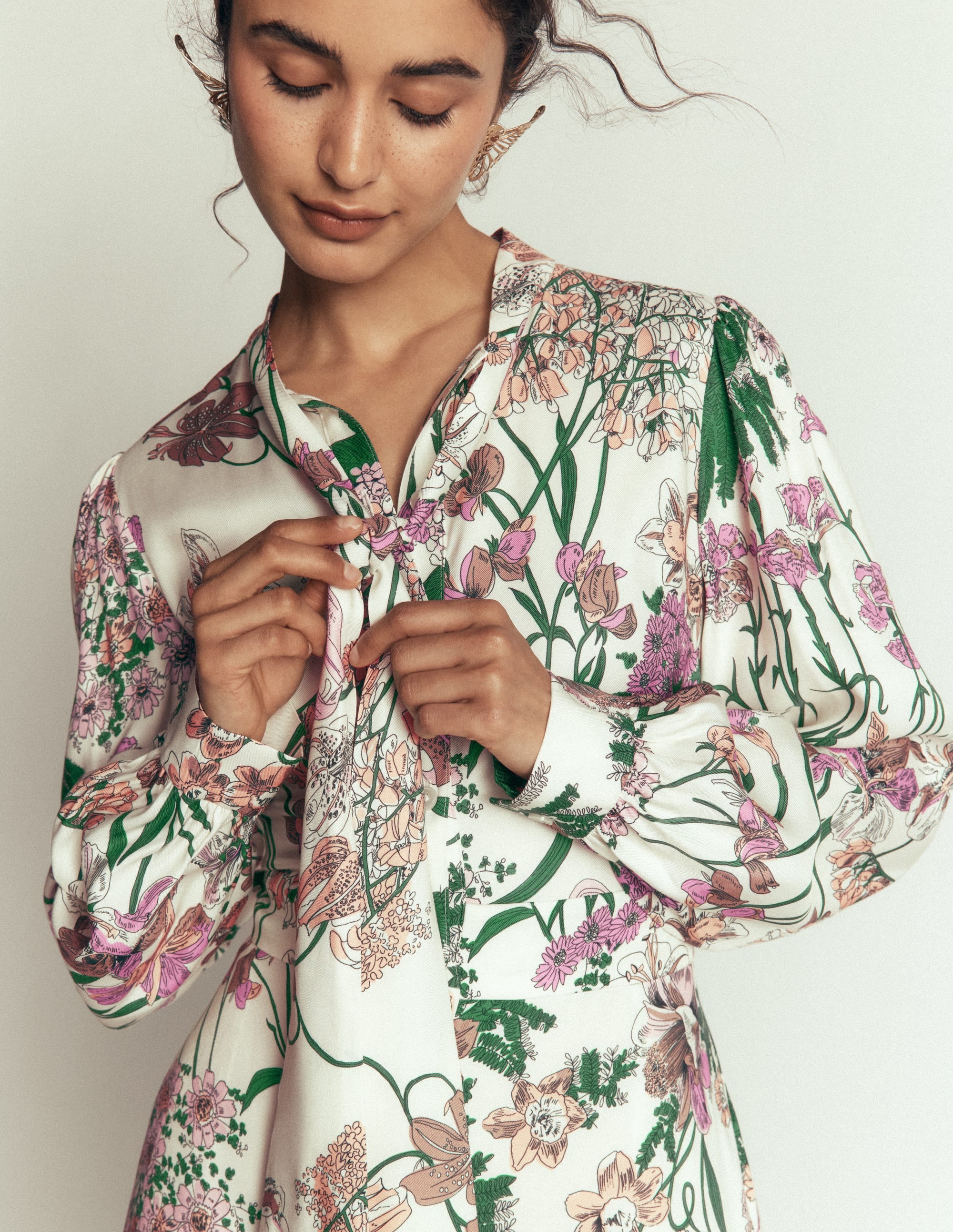 Bow Detail Shirt Dress-Ivory, Whimsical Flora - Image 2