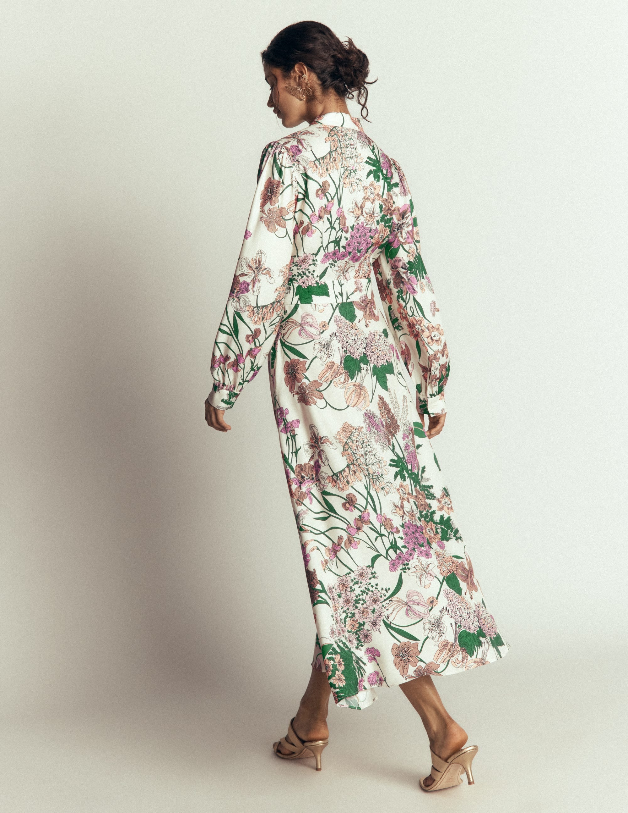 Bow Detail Shirt Dress-Ivory, Whimsical Flora - Image 3