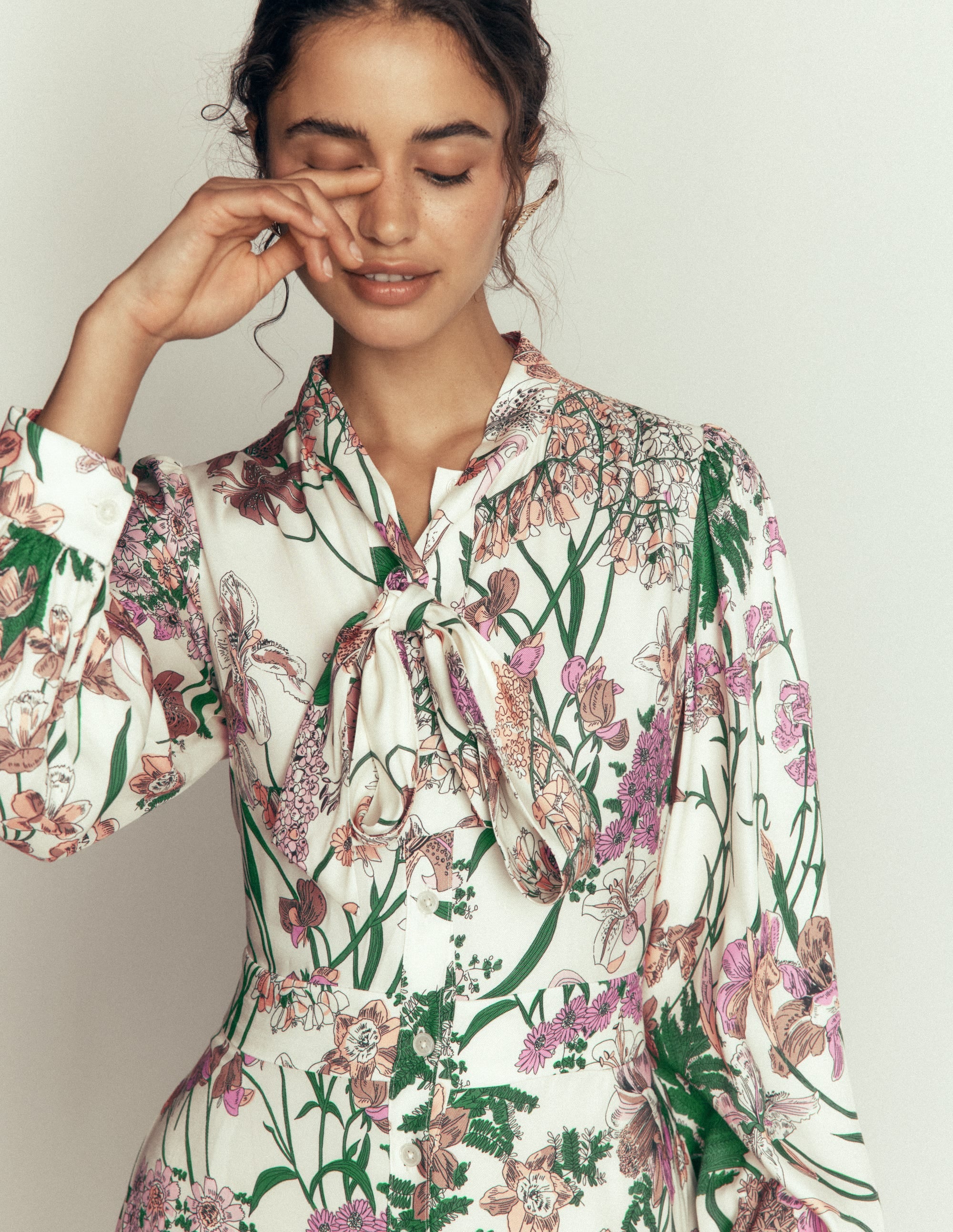 Bow Detail Shirt Dress-Ivory, Whimsical Flora - Image 4