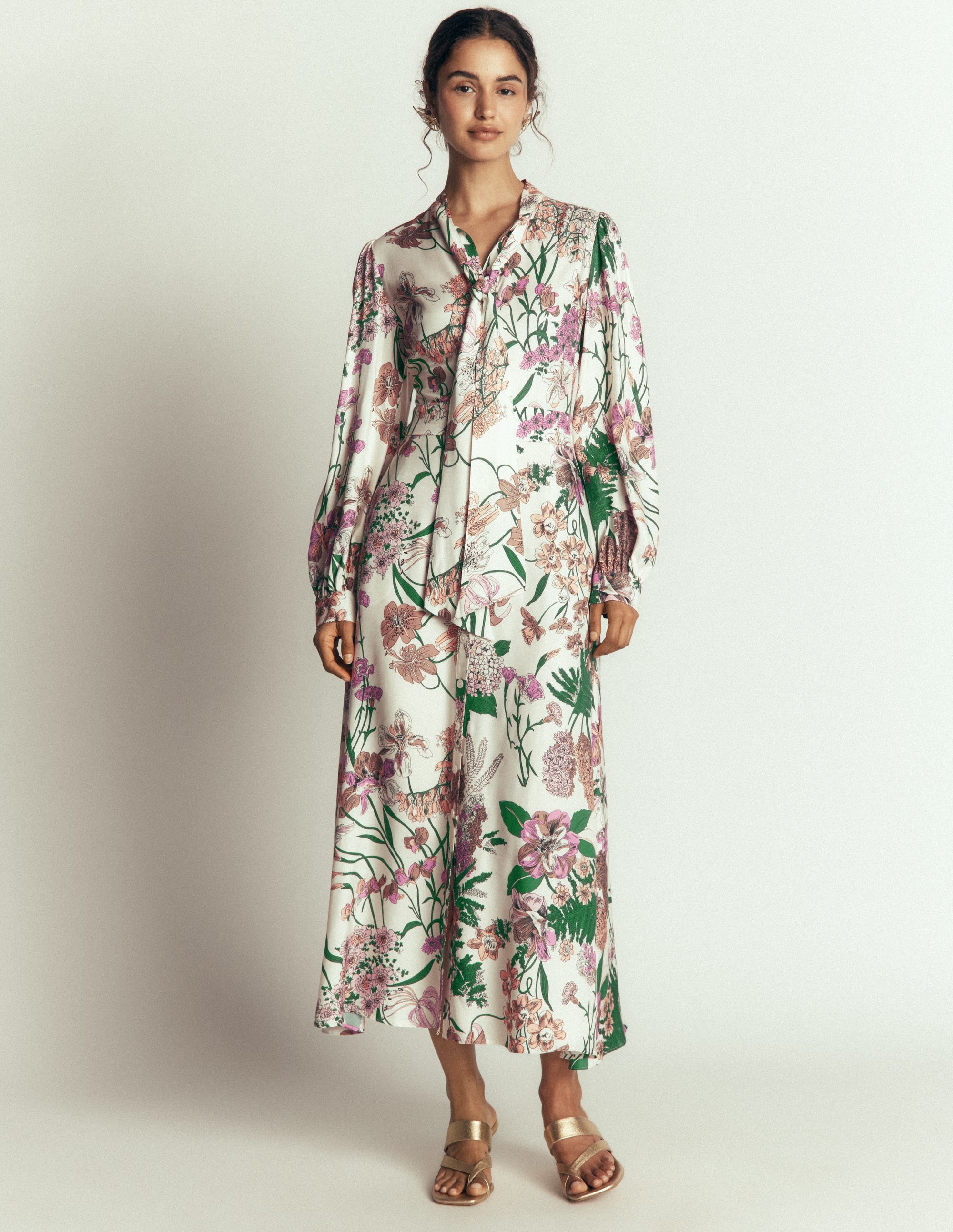 Bow Detail Shirt Dress-Ivory, Whimsical Flora - Image 6