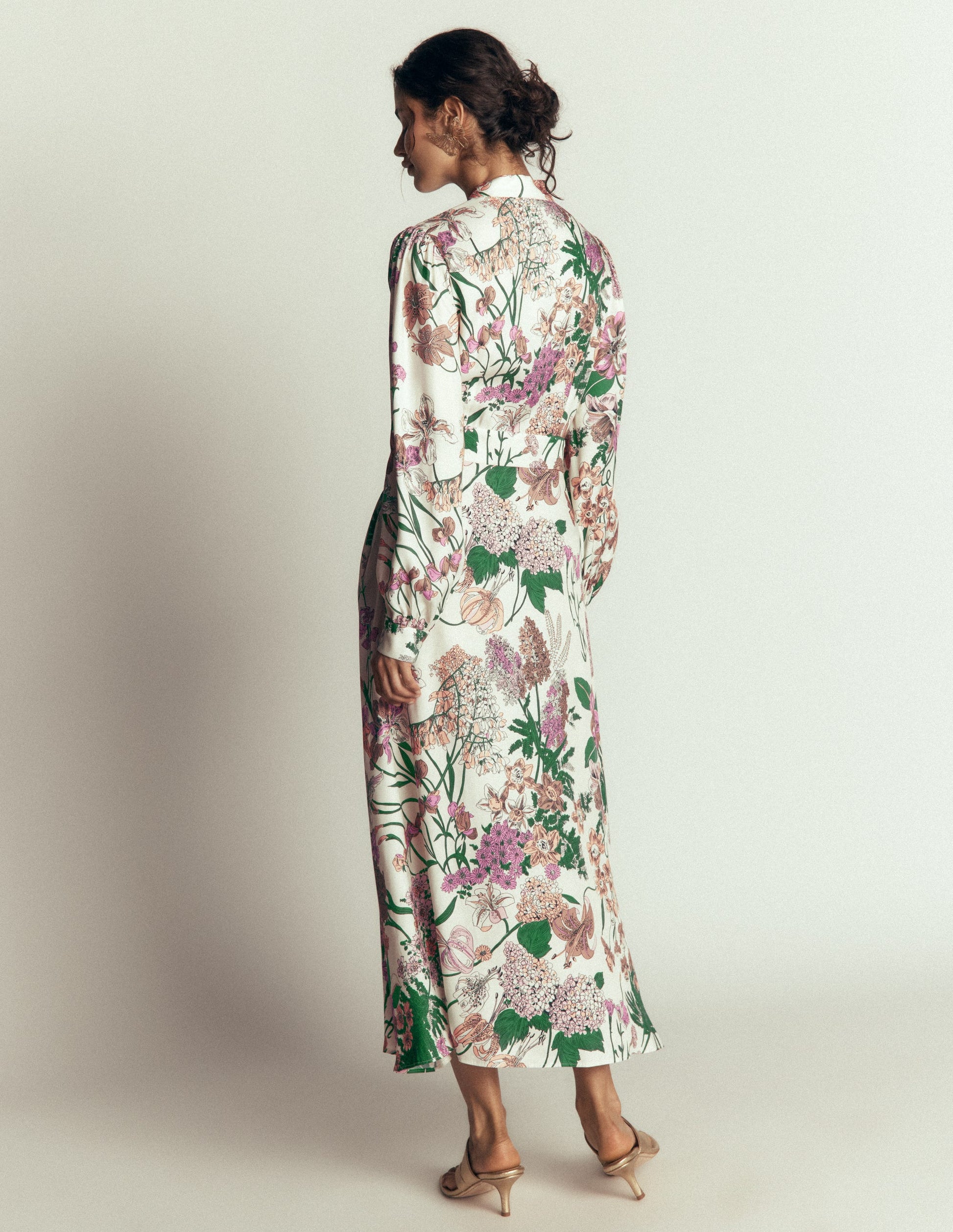 Bow Detail Shirt Dress-Ivory, Whimsical Flora-7