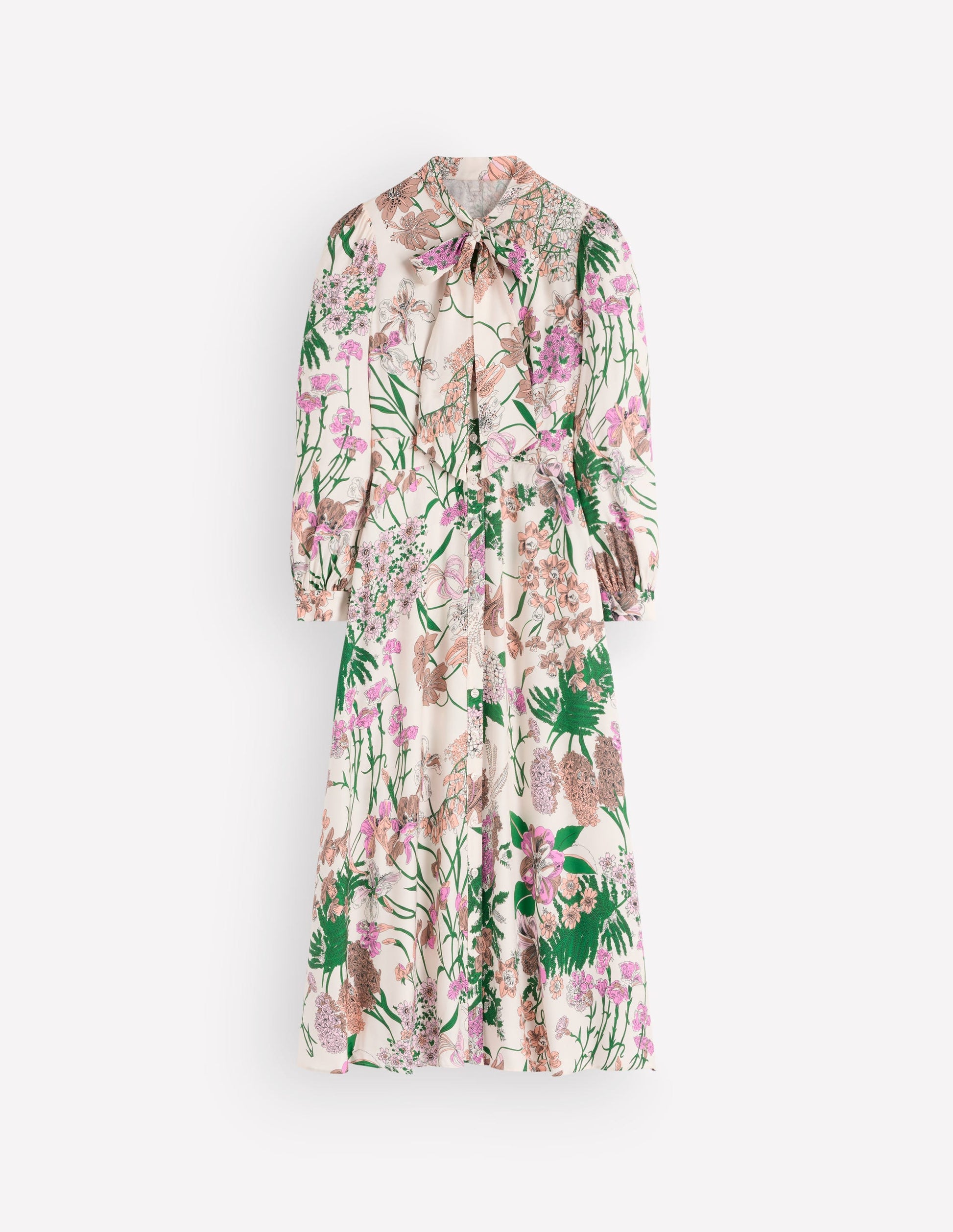 Bow Detail Shirt Dress-Ivory, Whimsical Flora-9