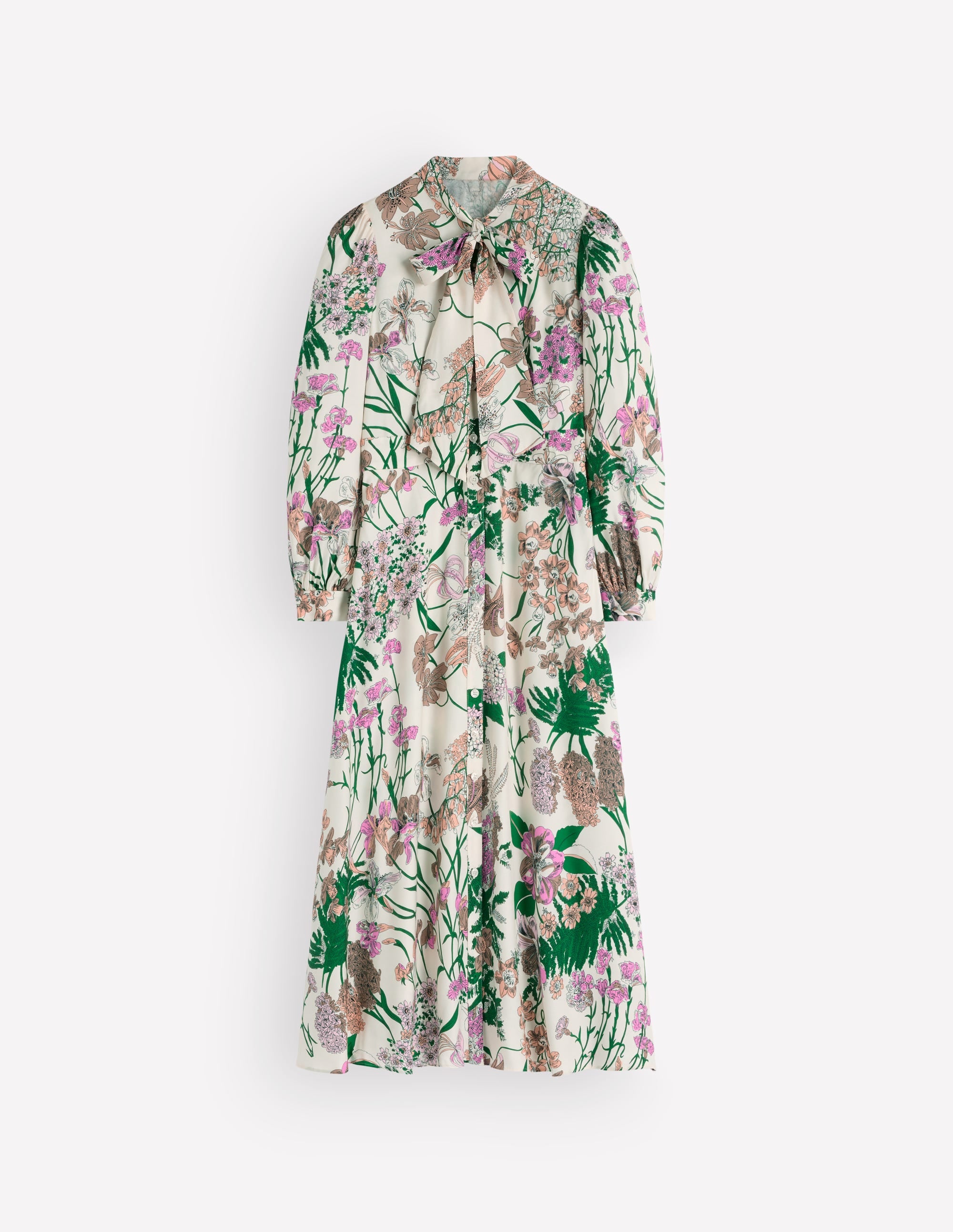 Bow Detail Shirt Dress-Ivory, Whimsical Flora - Image 9