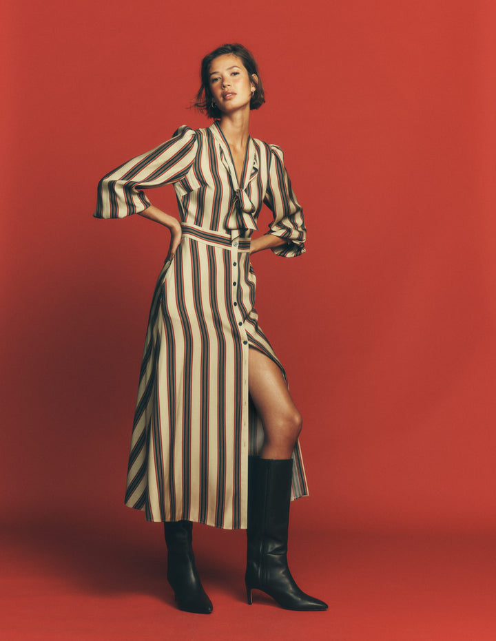 Bow Detail Shirt Dress-Multi, Collegic Stripe