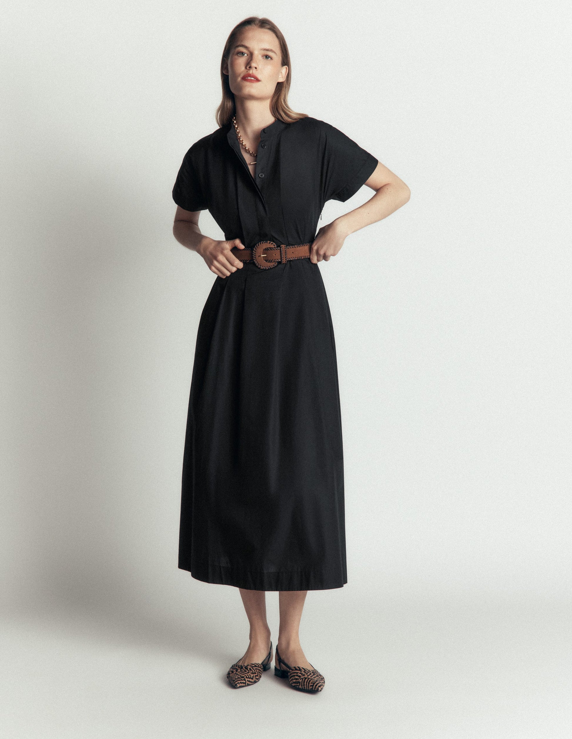 Grown On Sleeve Midi Dress-Black-1