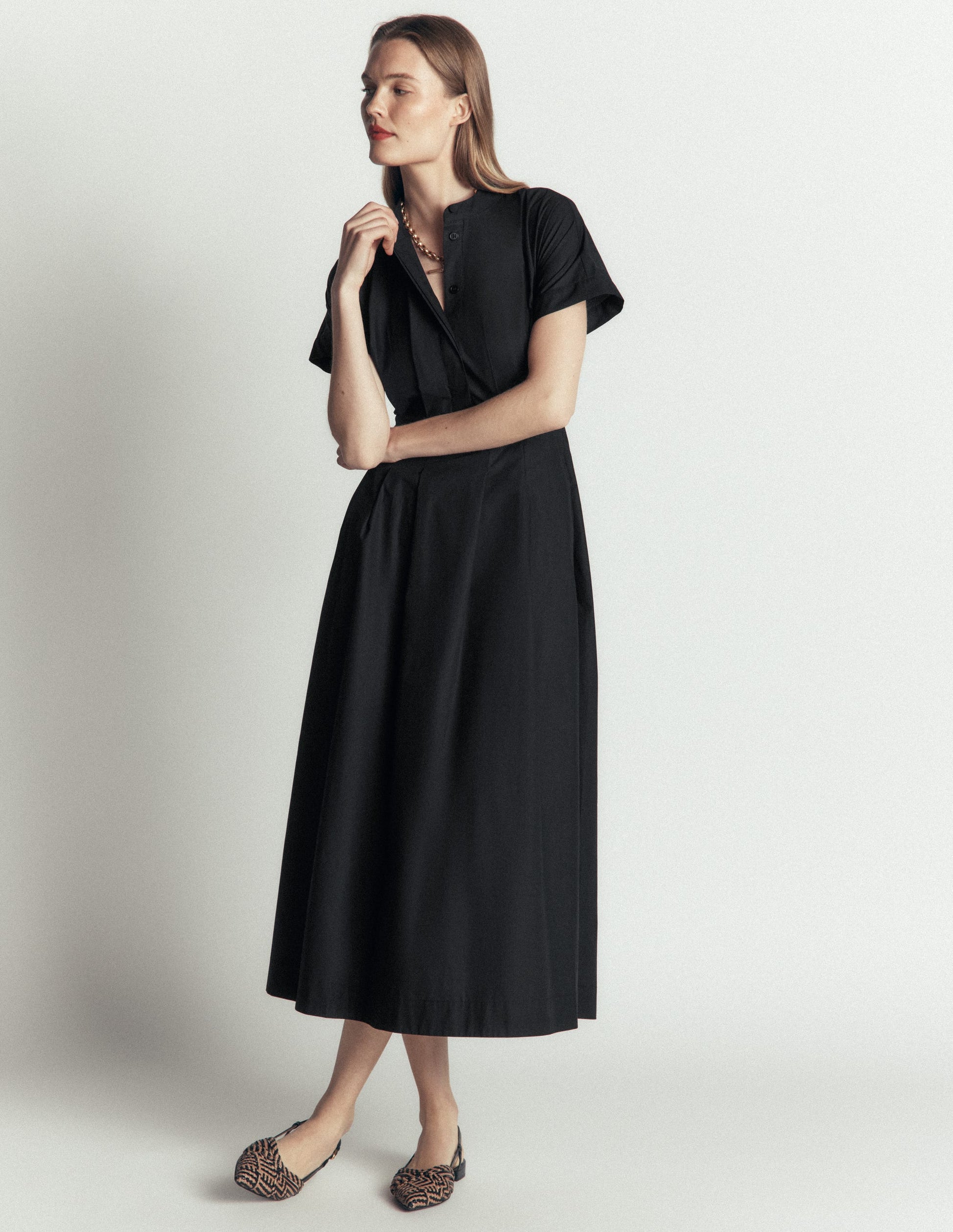 Grown On Sleeve Midi Dress-Black-4