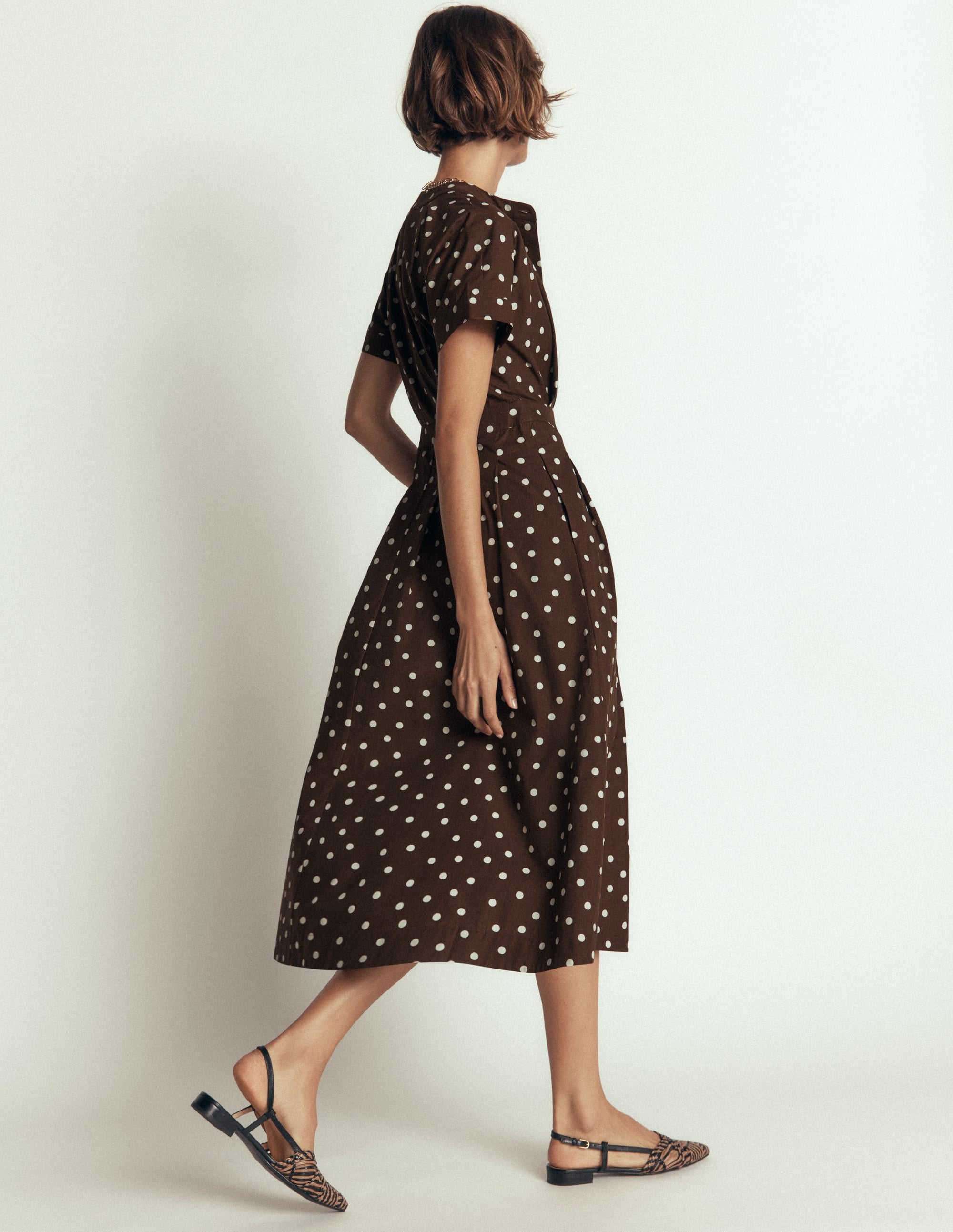 Grown On Sleeve Midi Dress-Raw Umber, Painted Dot Spaced - Image 3