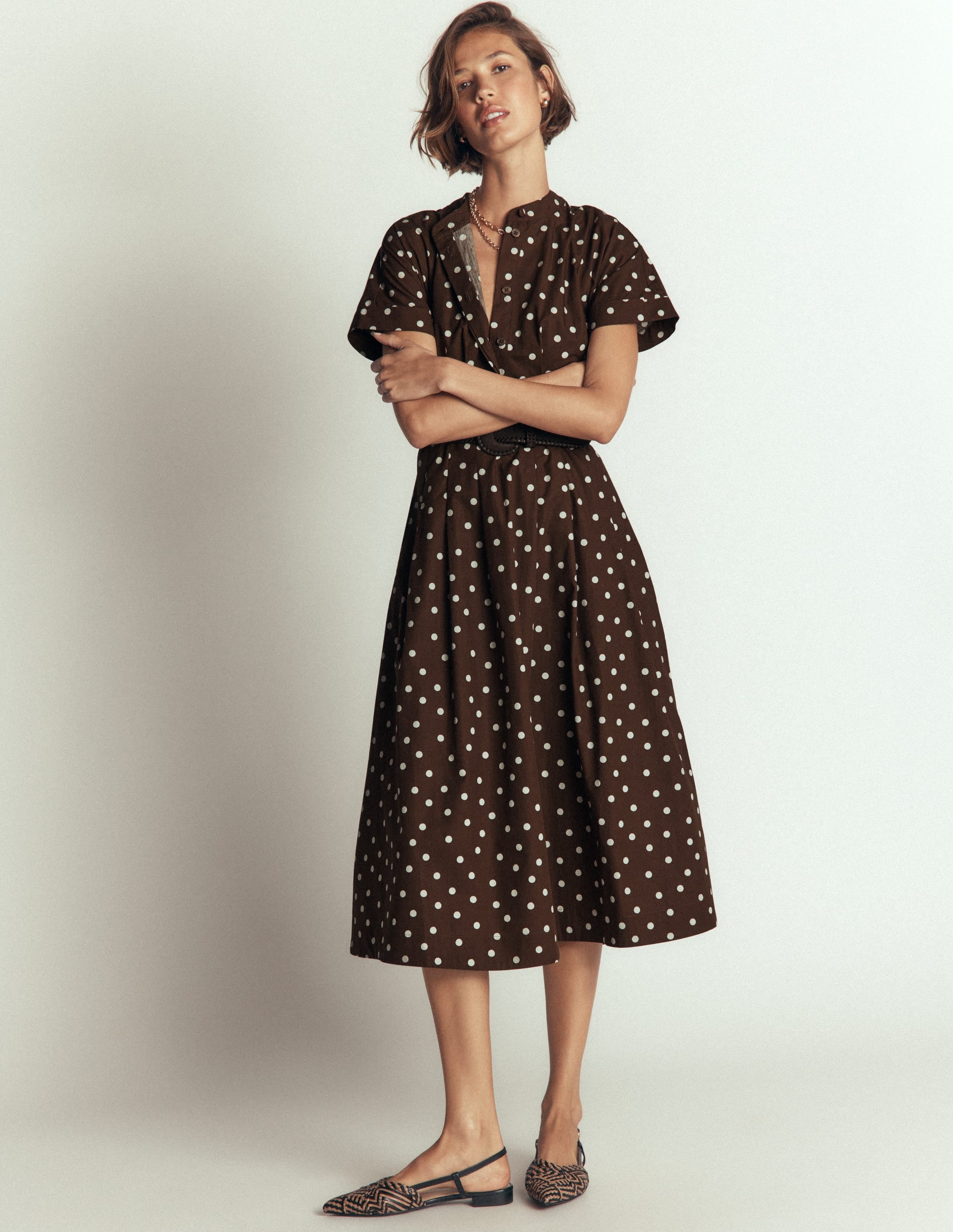 Grown On Sleeve Midi Dress-Raw Umber, Painted Dot Spaced - Image 4