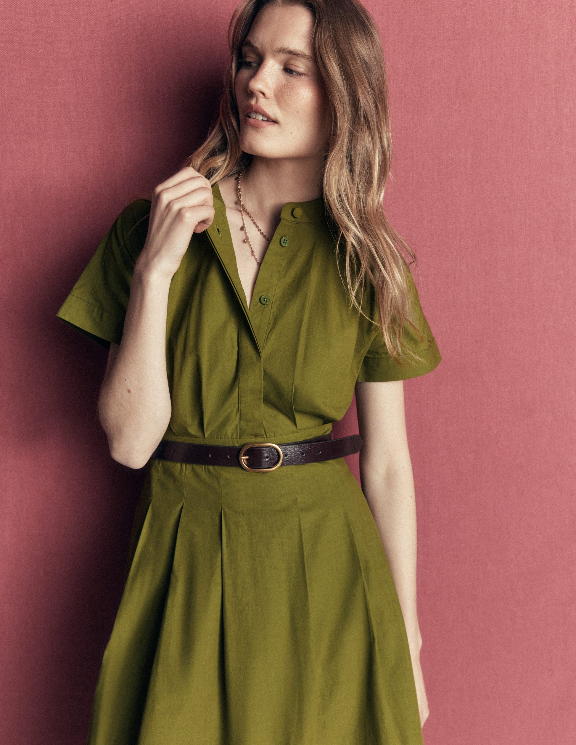 Grown On Sleeve Midi Dress-Olive-2
