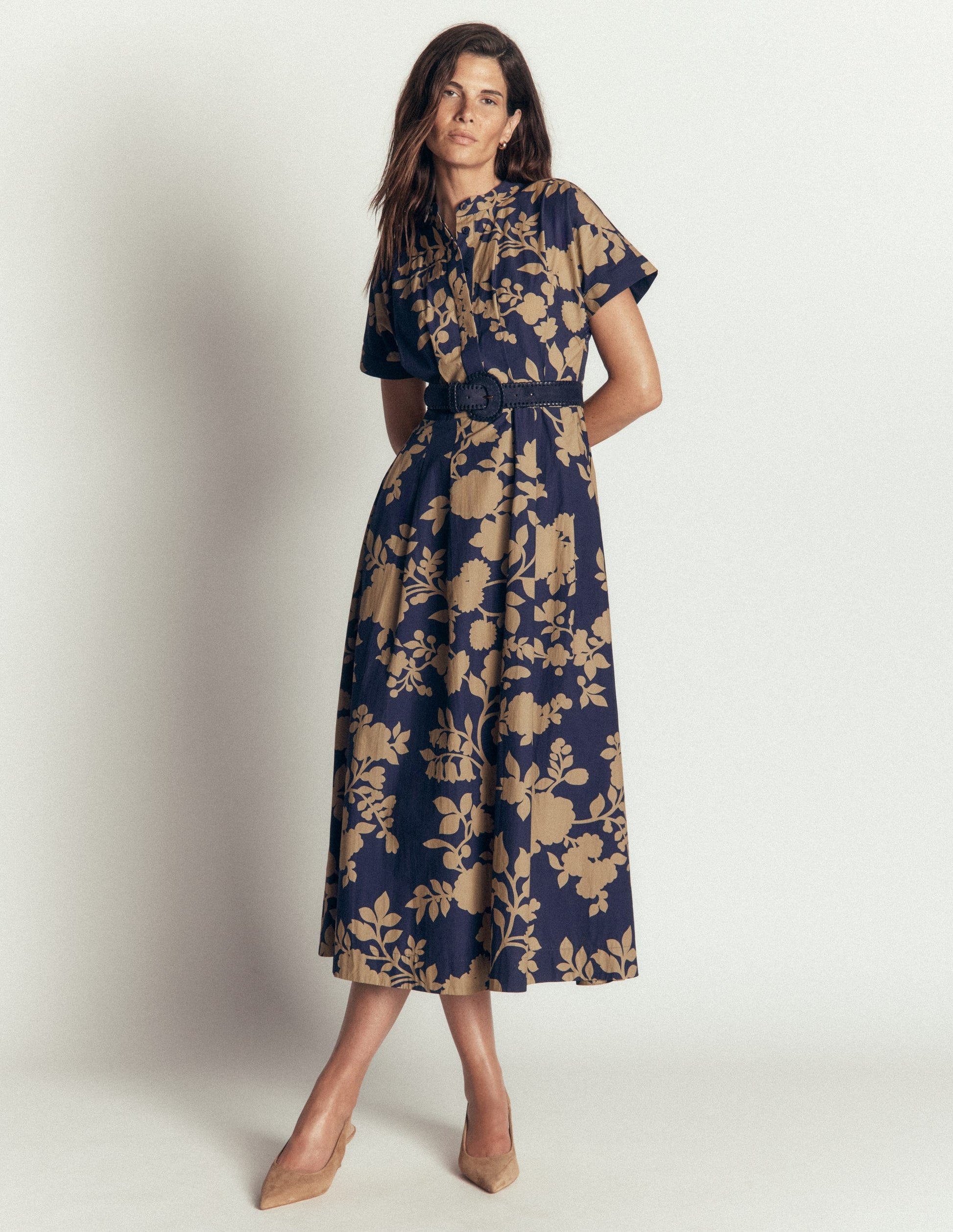 Grown On Sleeve Midi Dress-French Navy, Bouquet Breeze-1