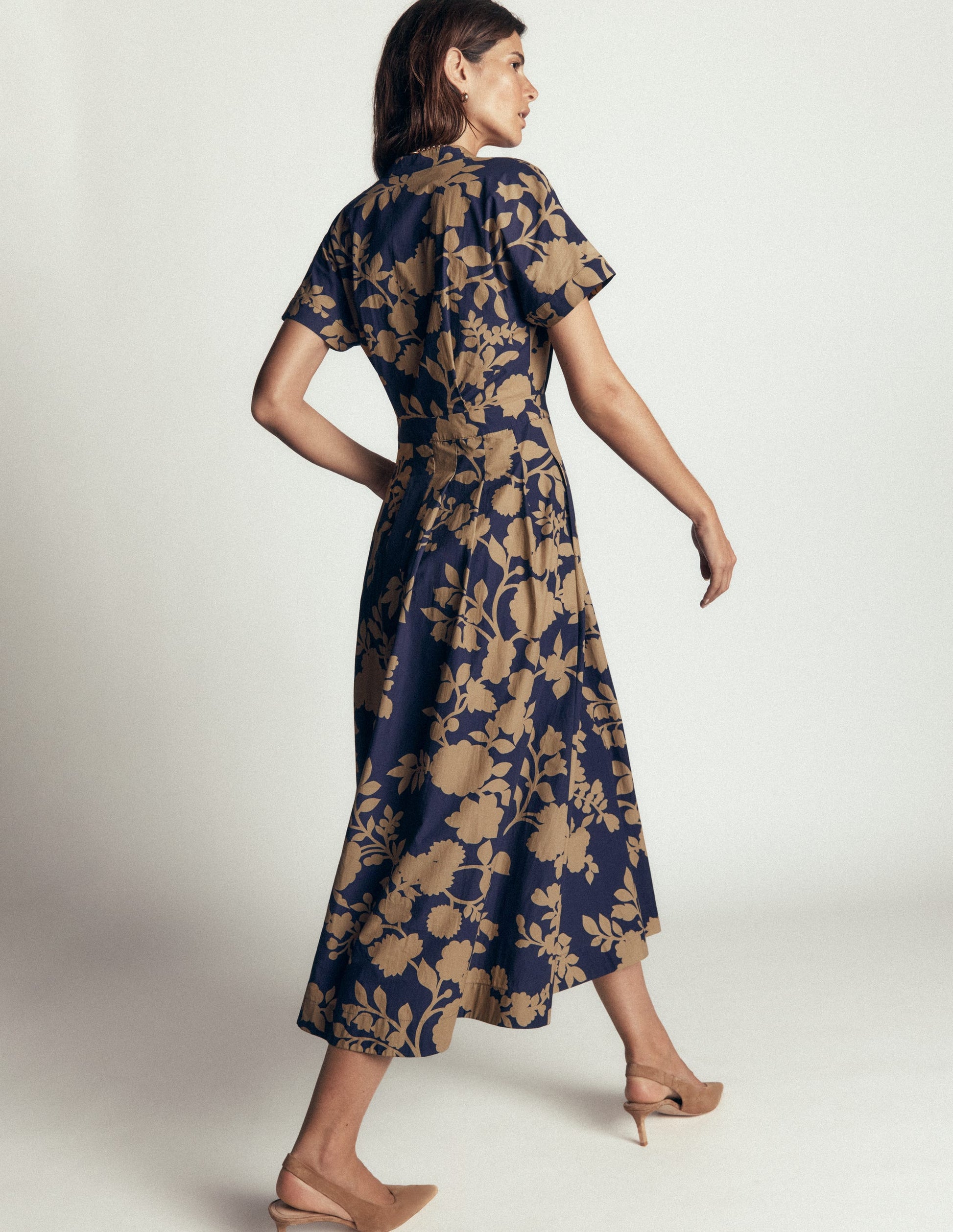 Grown On Sleeve Midi Dress-French Navy, Bouquet Breeze-3