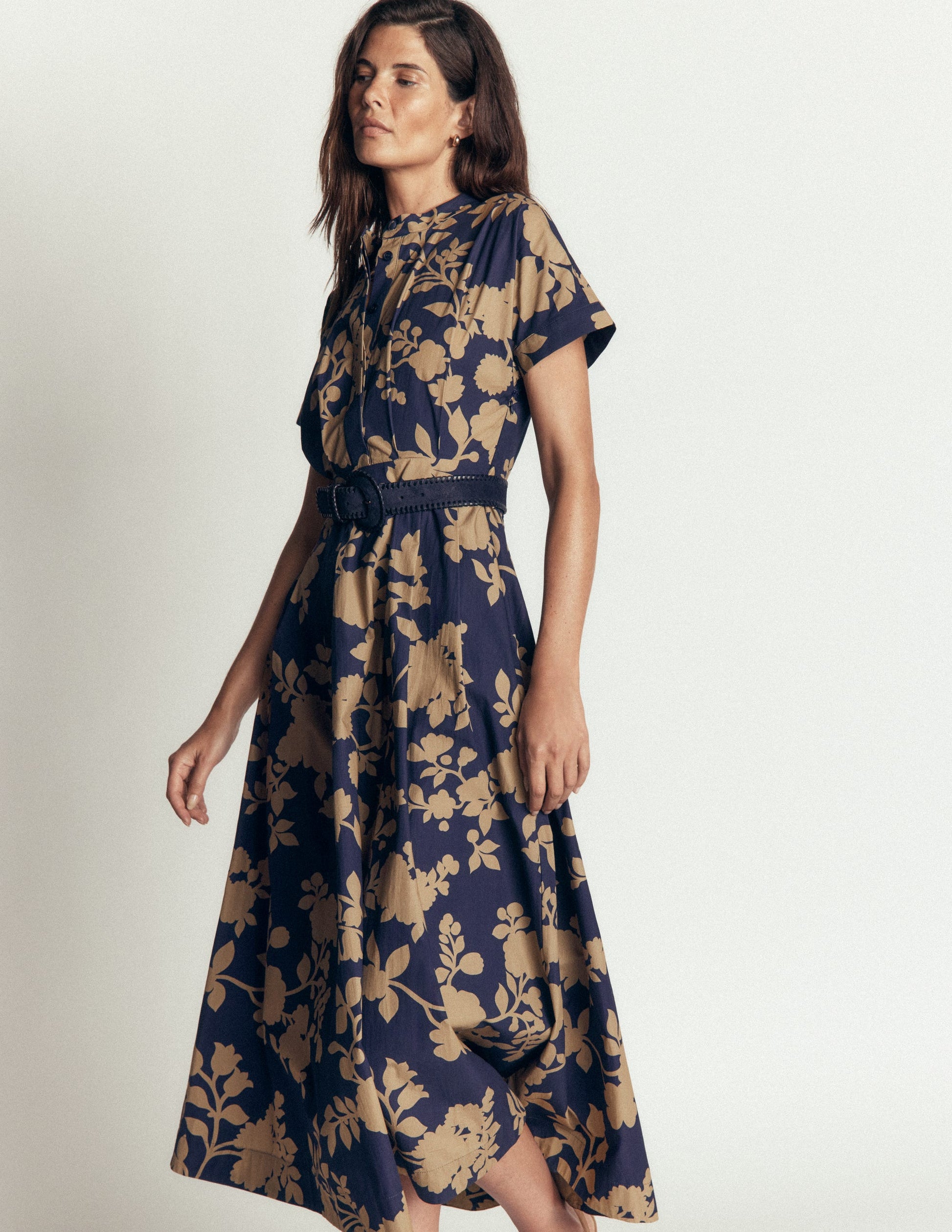 Grown On Sleeve Midi Dress-French Navy, Bouquet Breeze-4