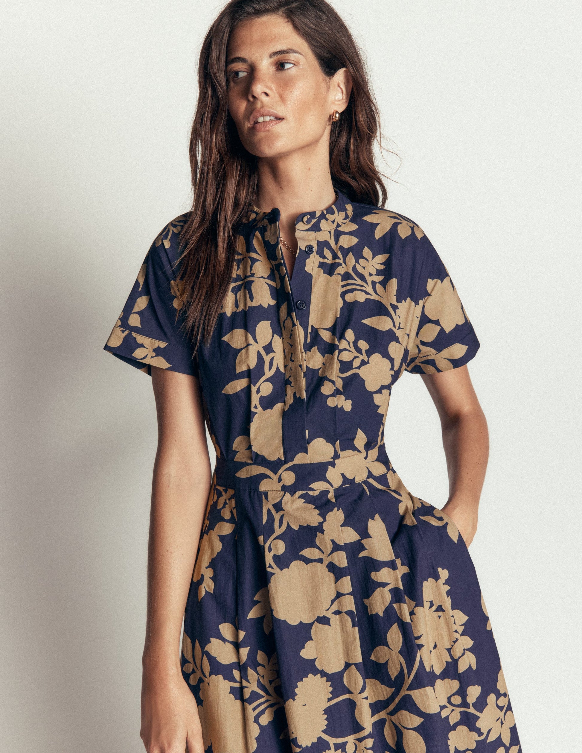 Grown On Sleeve Midi Dress-French Navy, Bouquet Breeze-5