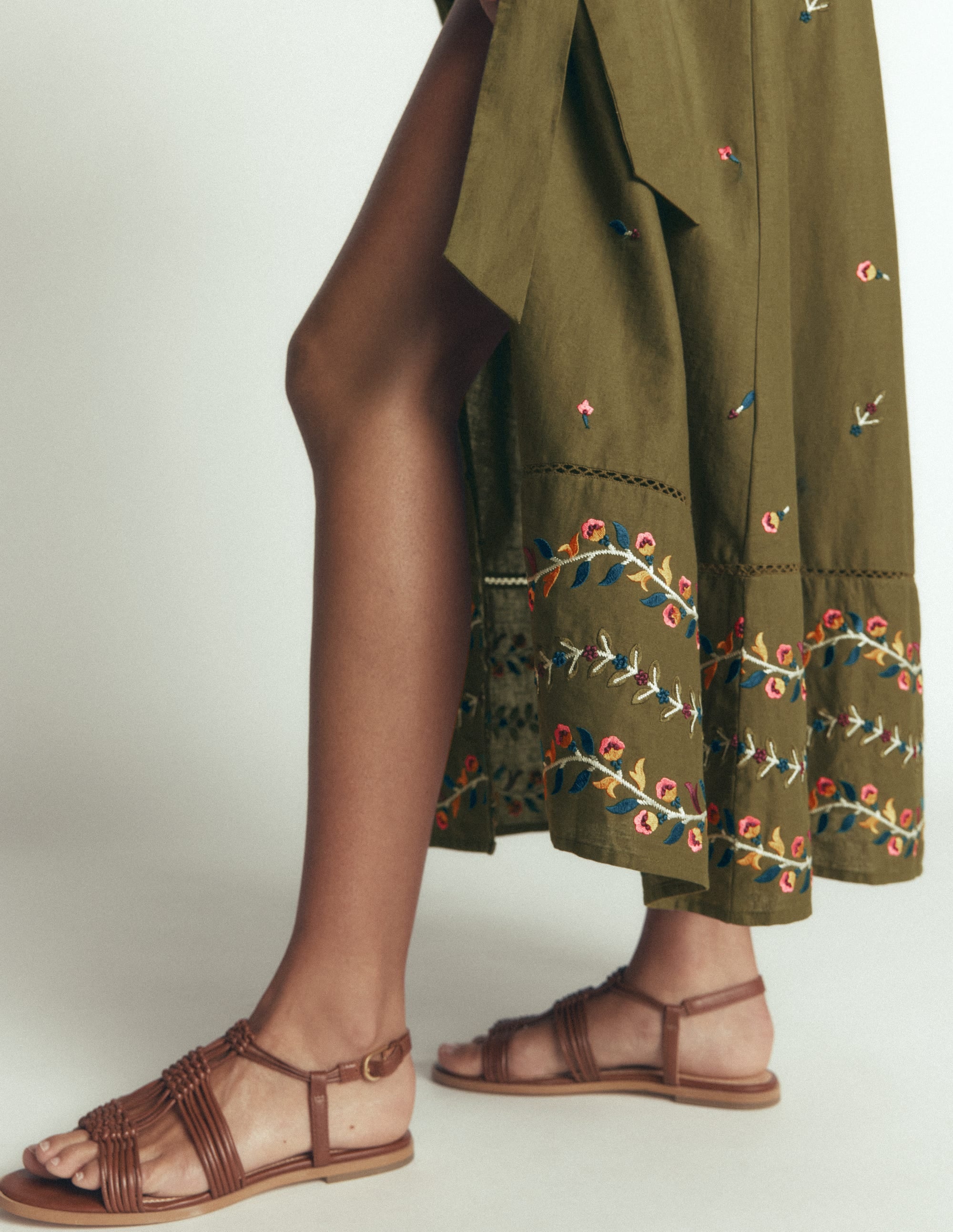 Embroidered Linen Dress-Woodland Green, Embroidery - Image 2