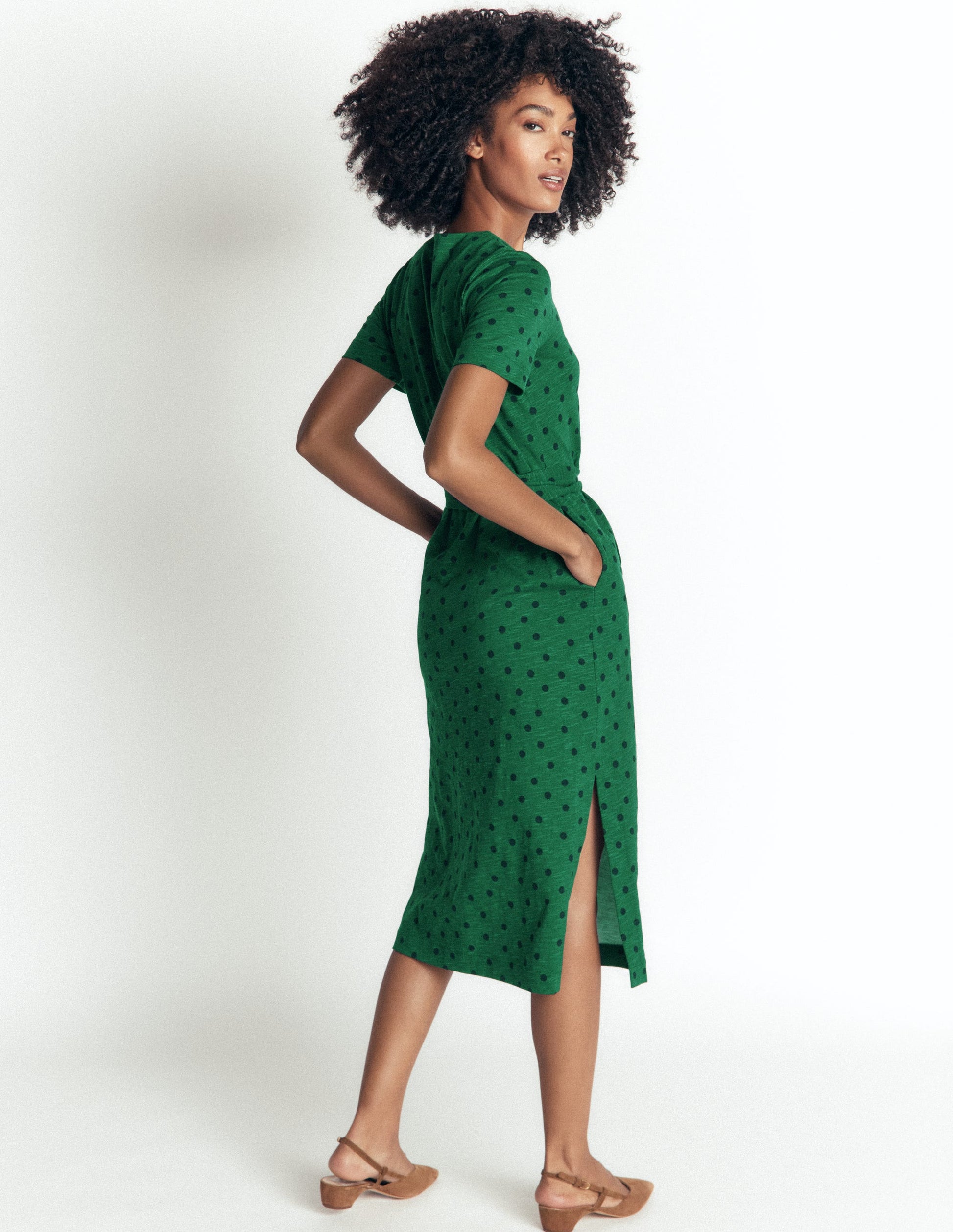 T-Shirt Jersey Midi Dress-Hunter Green, Boden Spot-3
