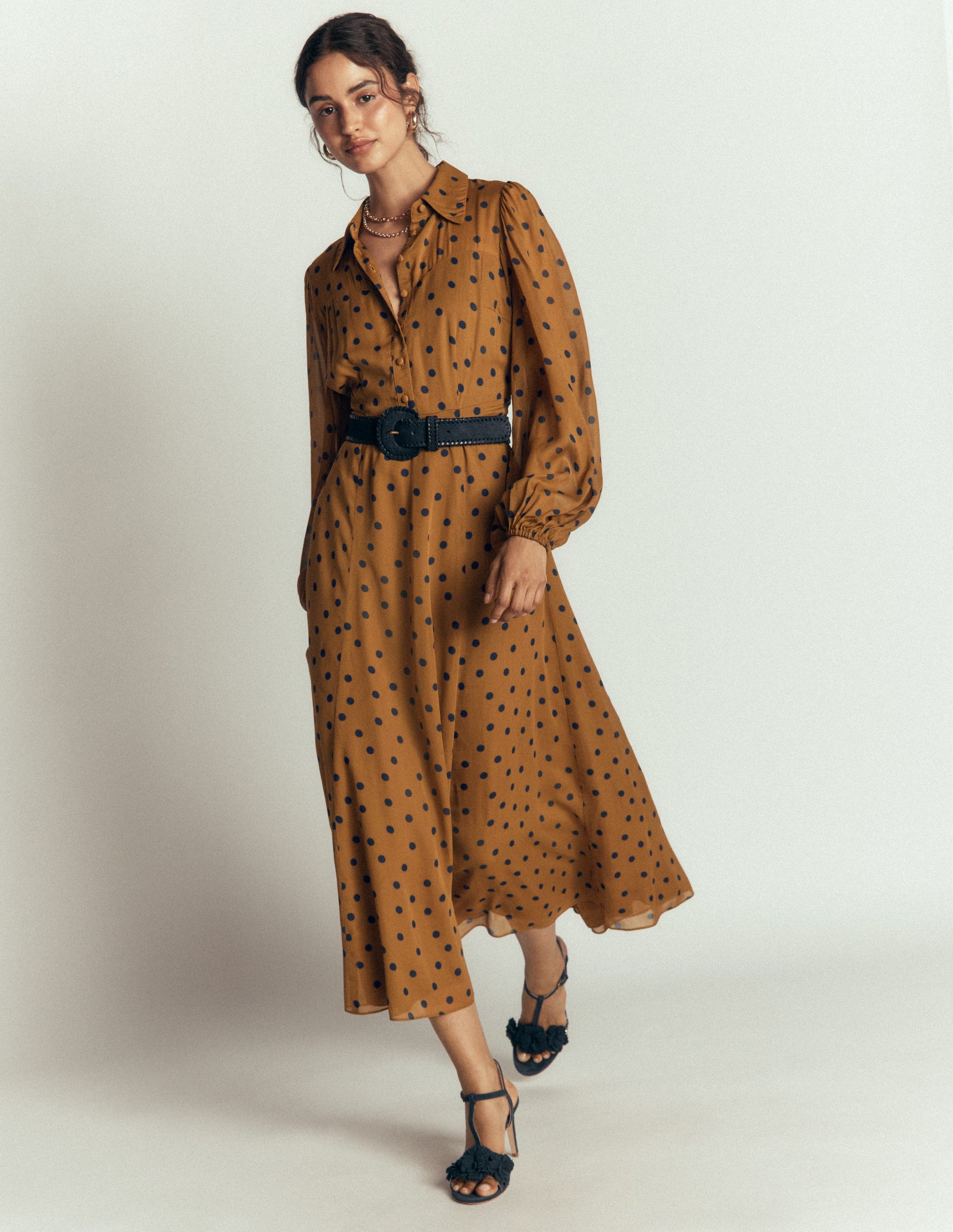 Sheer Yoke Shirt Dress-Rubber and Navy, Painted Dot-1