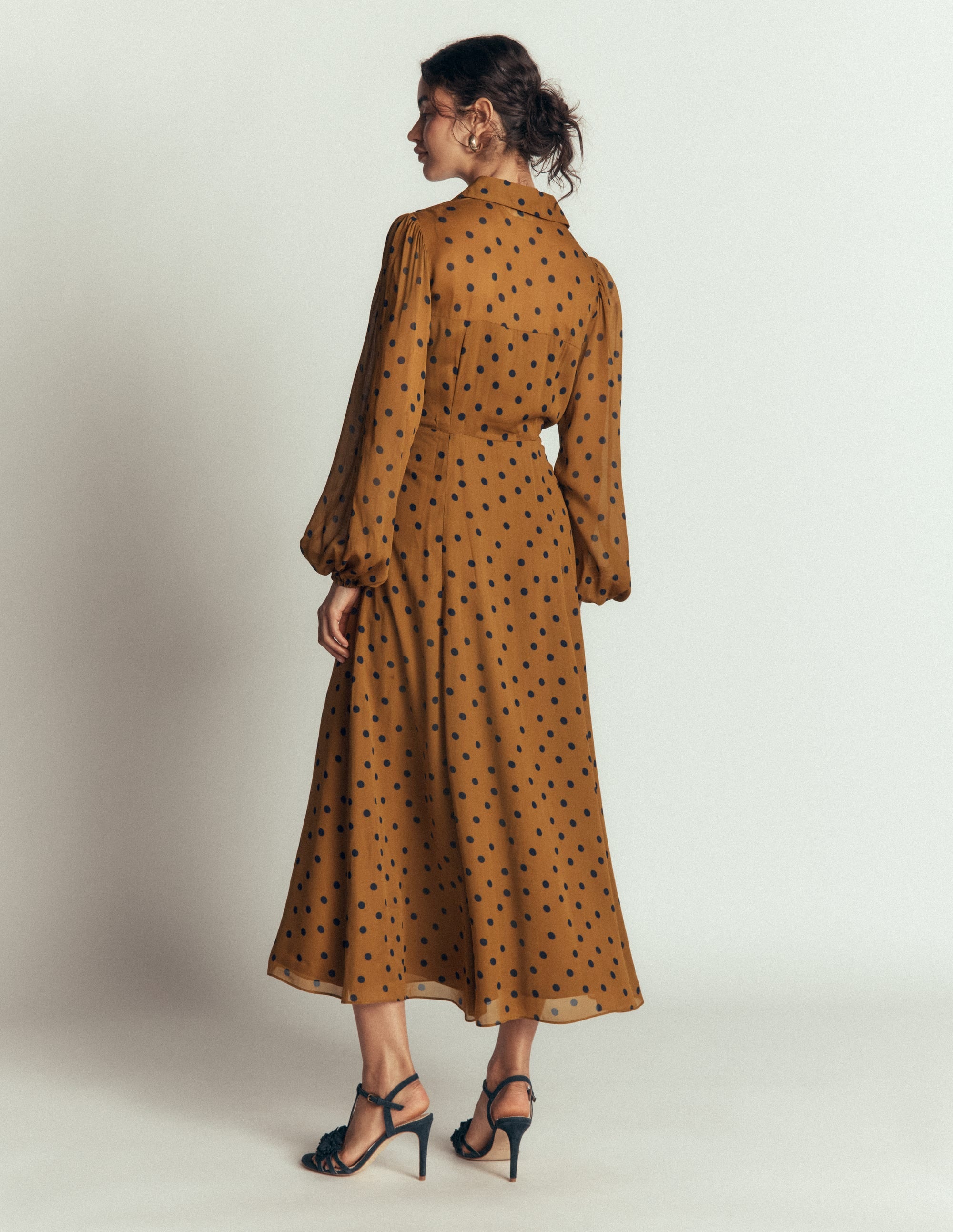 Sheer Yoke Shirt Dress-Rubber and Navy, Painted Dot - Image 8