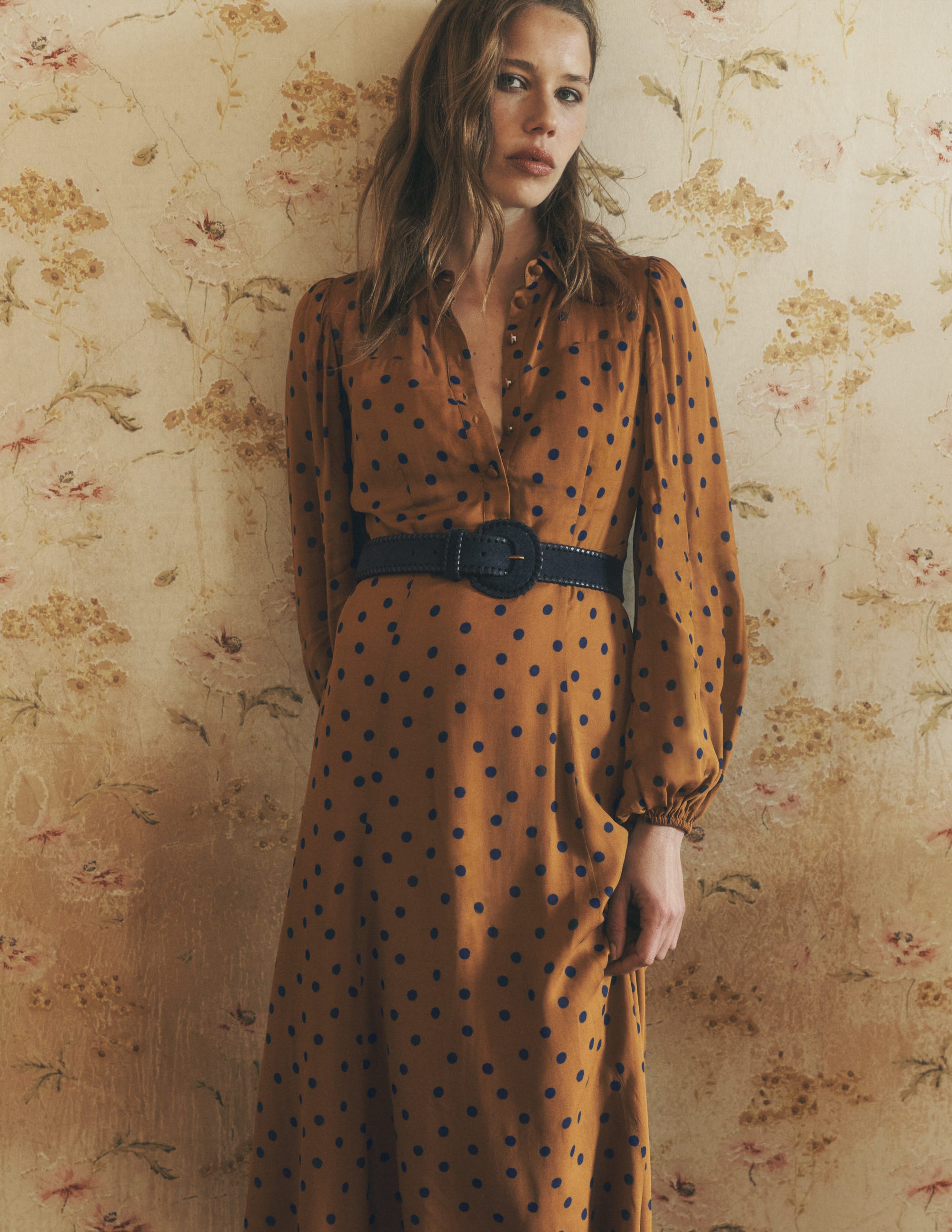 Sheer Yoke Shirt Dress-Rubber and Navy, Painted Dot - Image 7