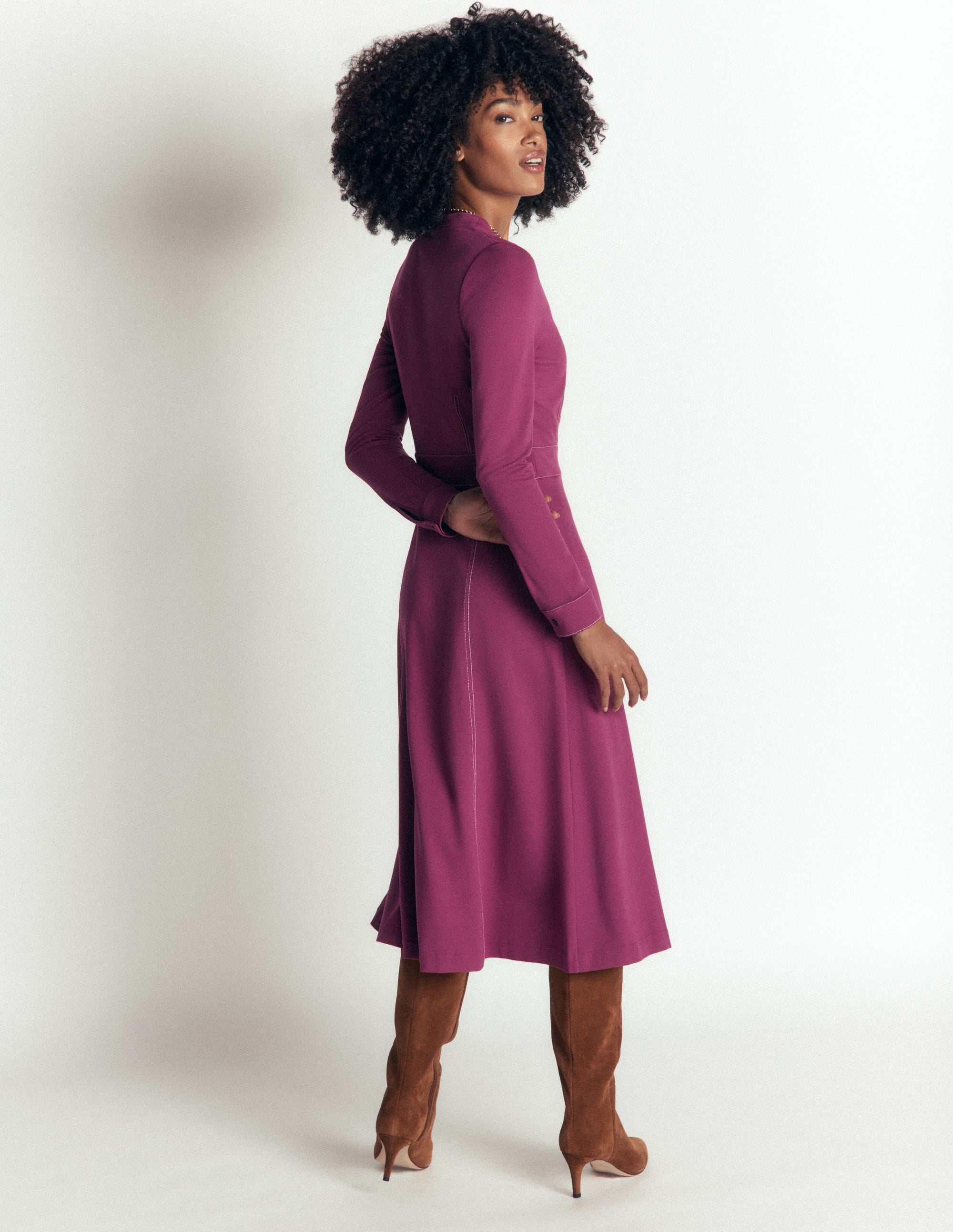 Alex Ponte Contrast Midi Dress-Raspberry Coulis - Image 3