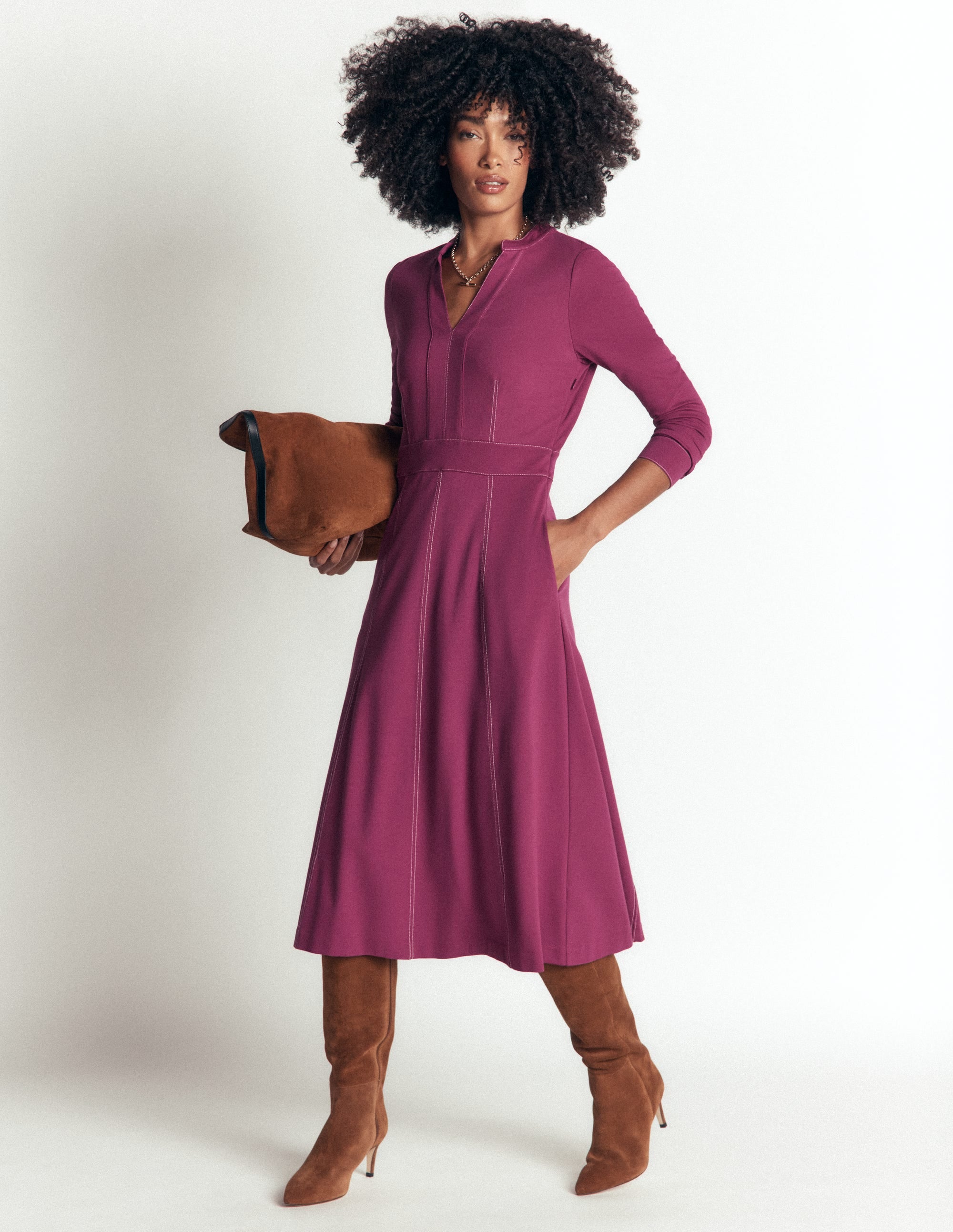 Alex Ponte Contrast Midi Dress-Raspberry Coulis - Image 4