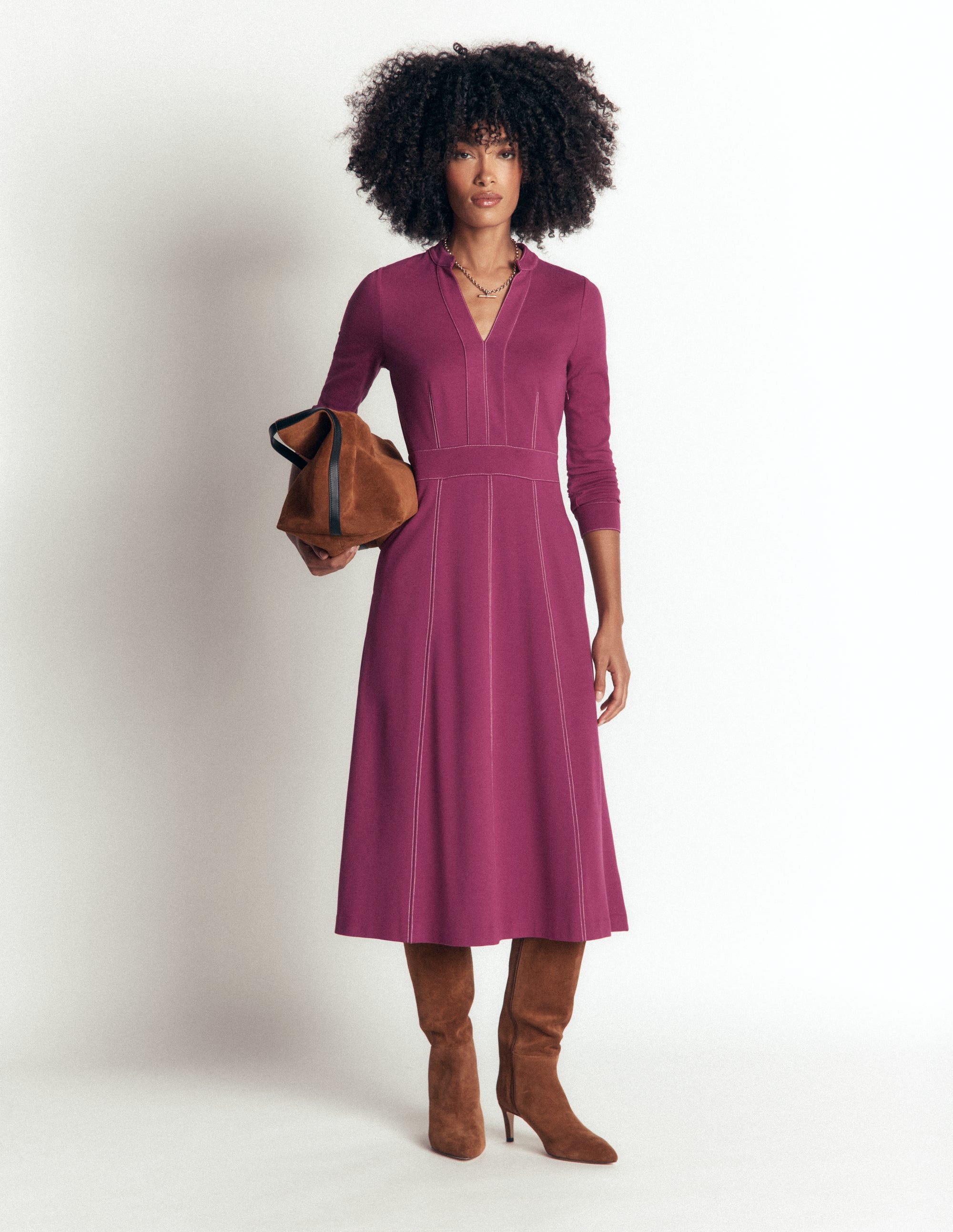 Alex Ponte Contrast Midi Dress-Raspberry Coulis - Image 5