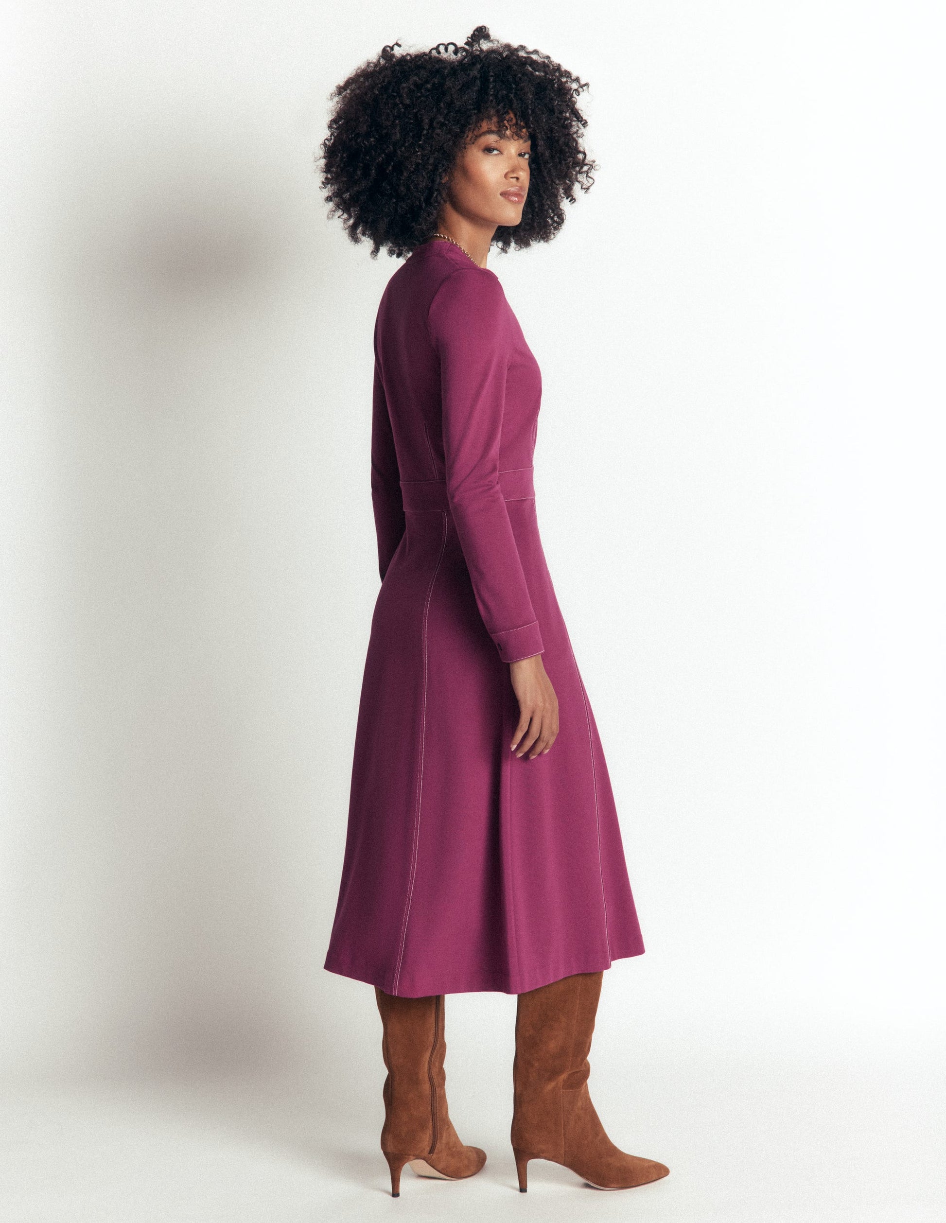 Alex Ponte Contrast Midi Dress-Raspberry Coulis-6