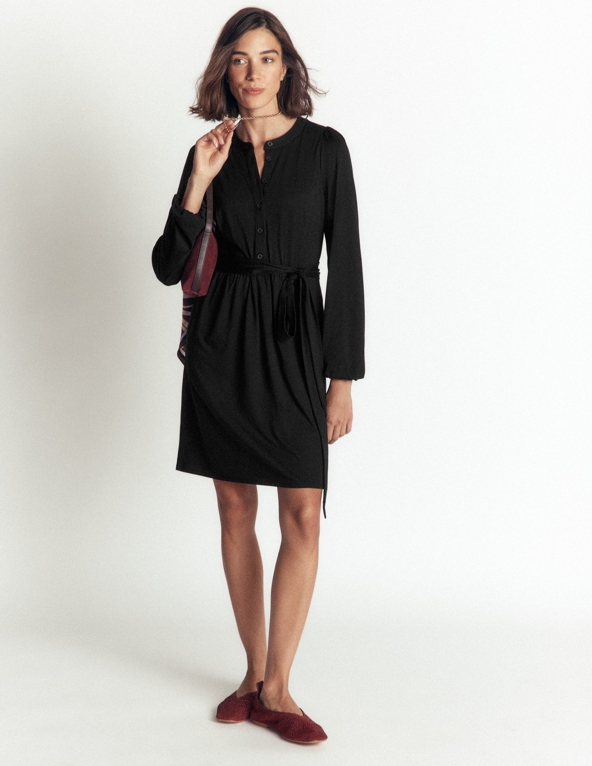 Adele Belted Jersey Dress-Black-1