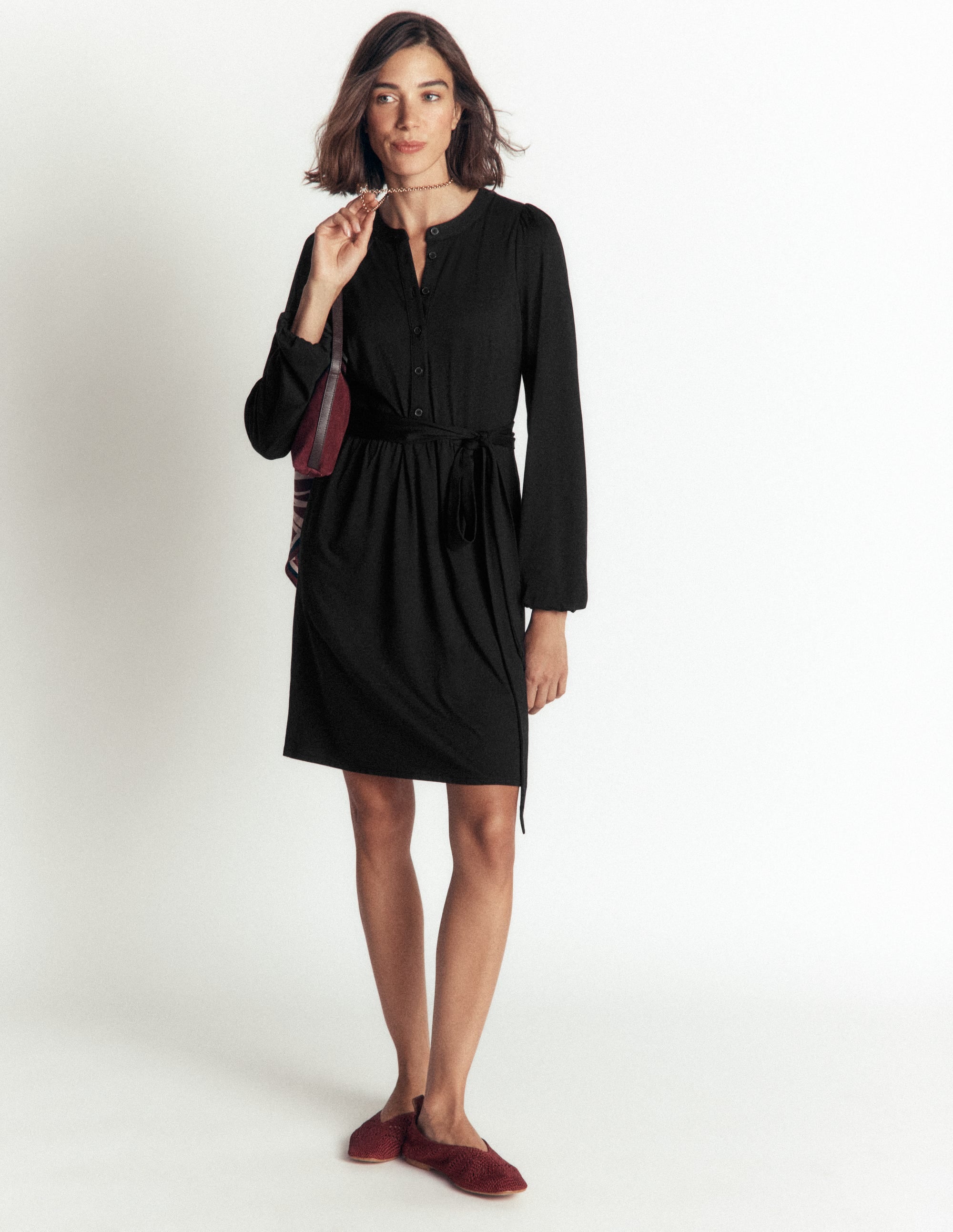 Adele Belted Jersey Dress-Black - Image 1