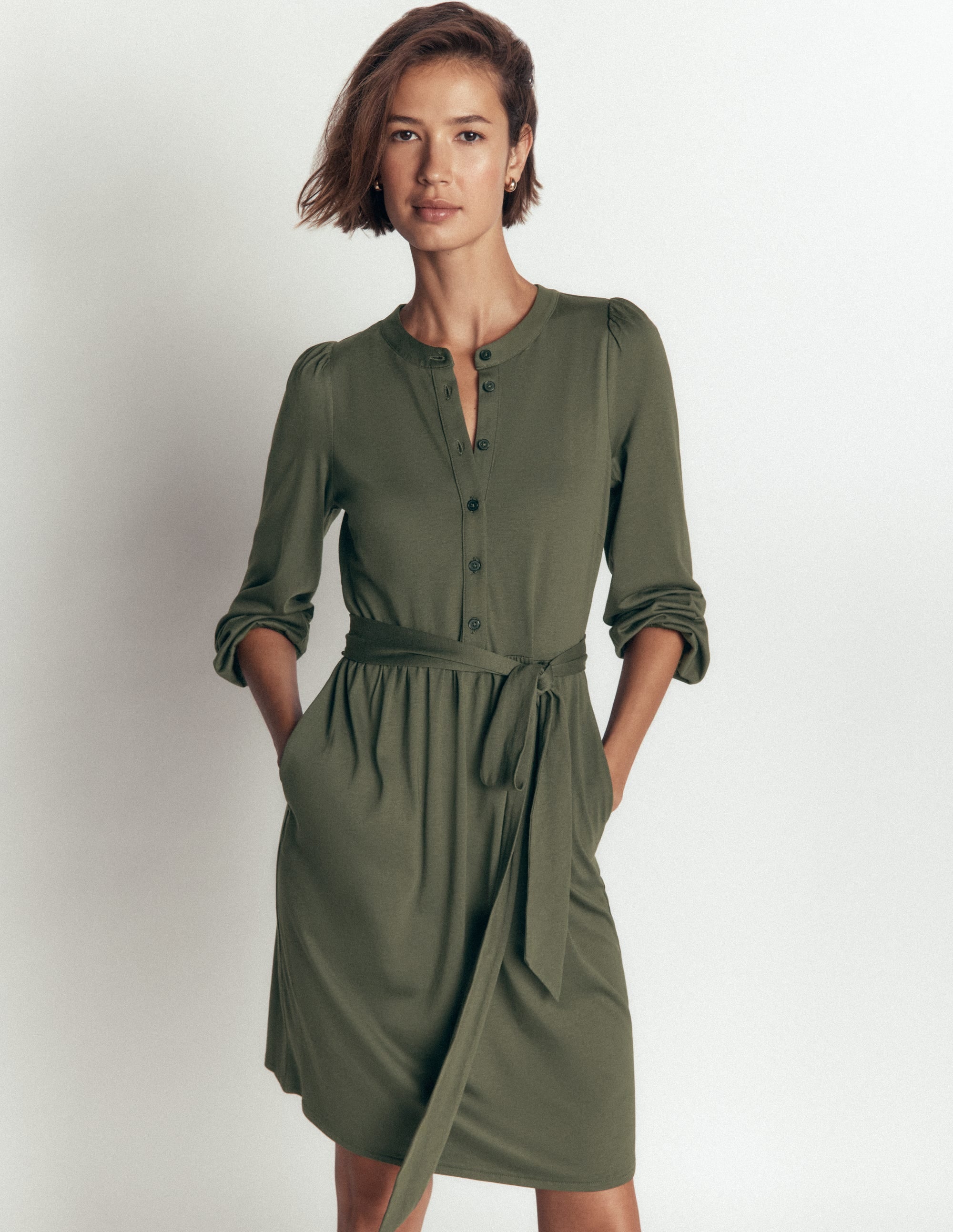Adele Belted Jersey Dress-Chrome Green - Image 1