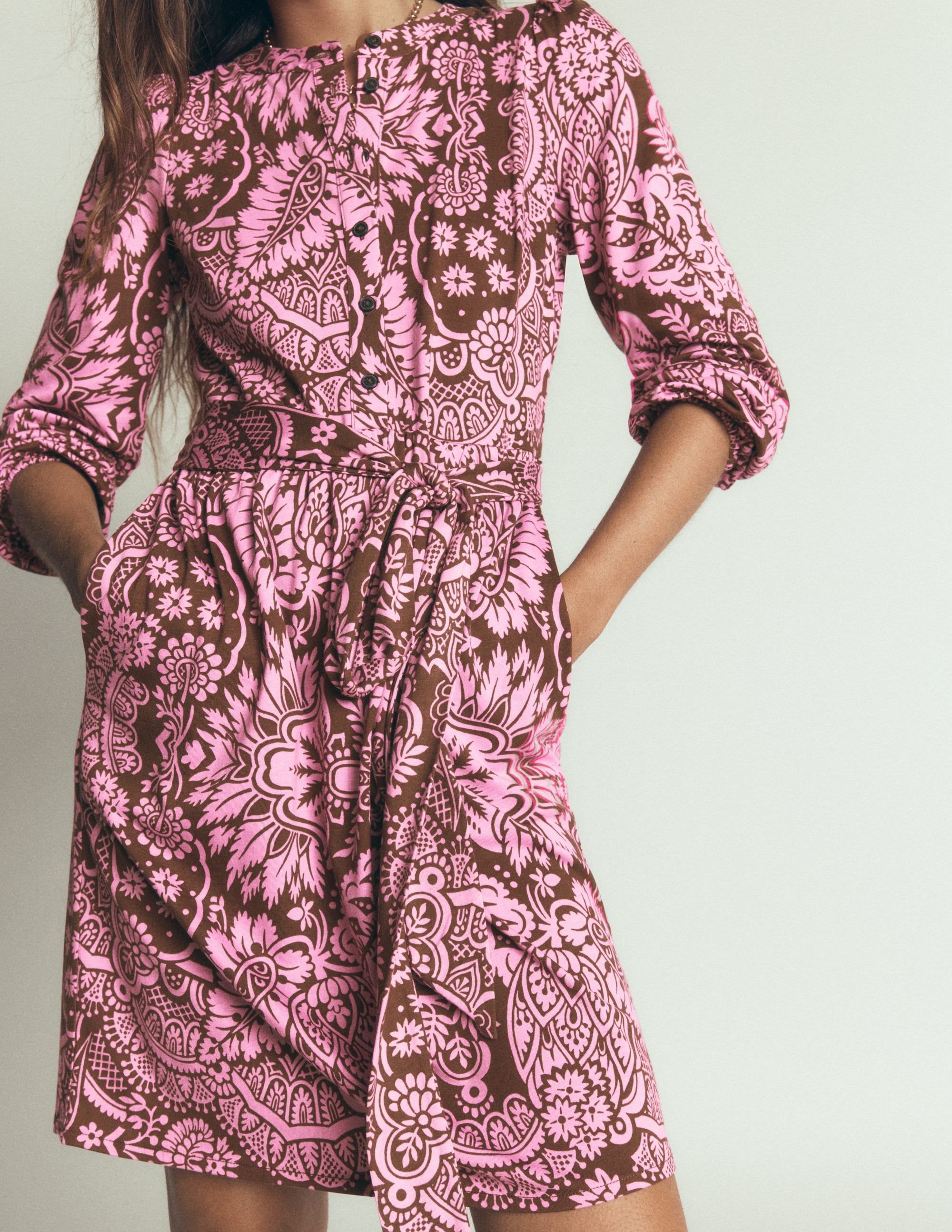 Adele Belted Jersey Dress-Raw Umber, Arabesque Meadows - Image 2