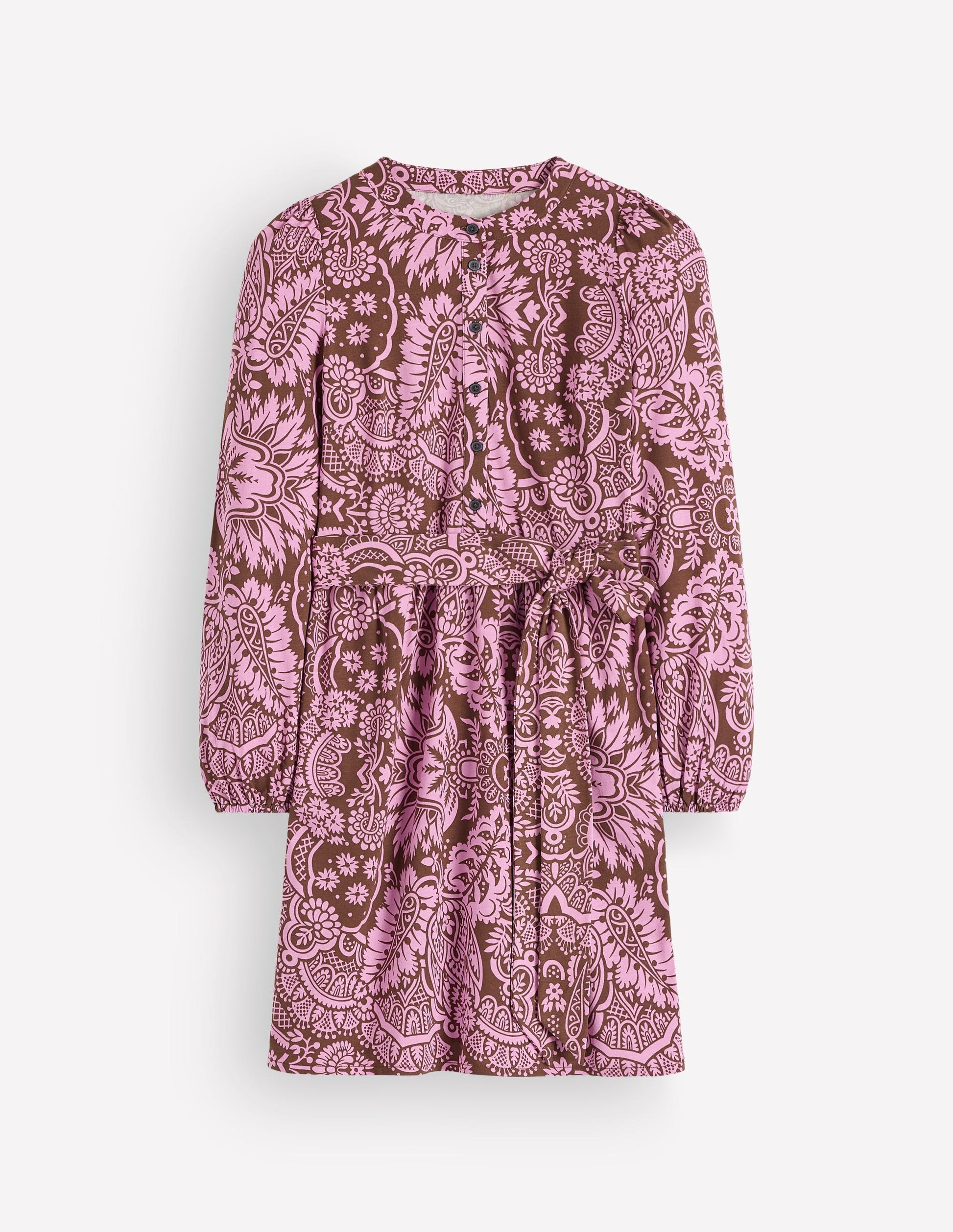 Adele Belted Jersey Dress-Raw Umber, Arabesque Meadows-7