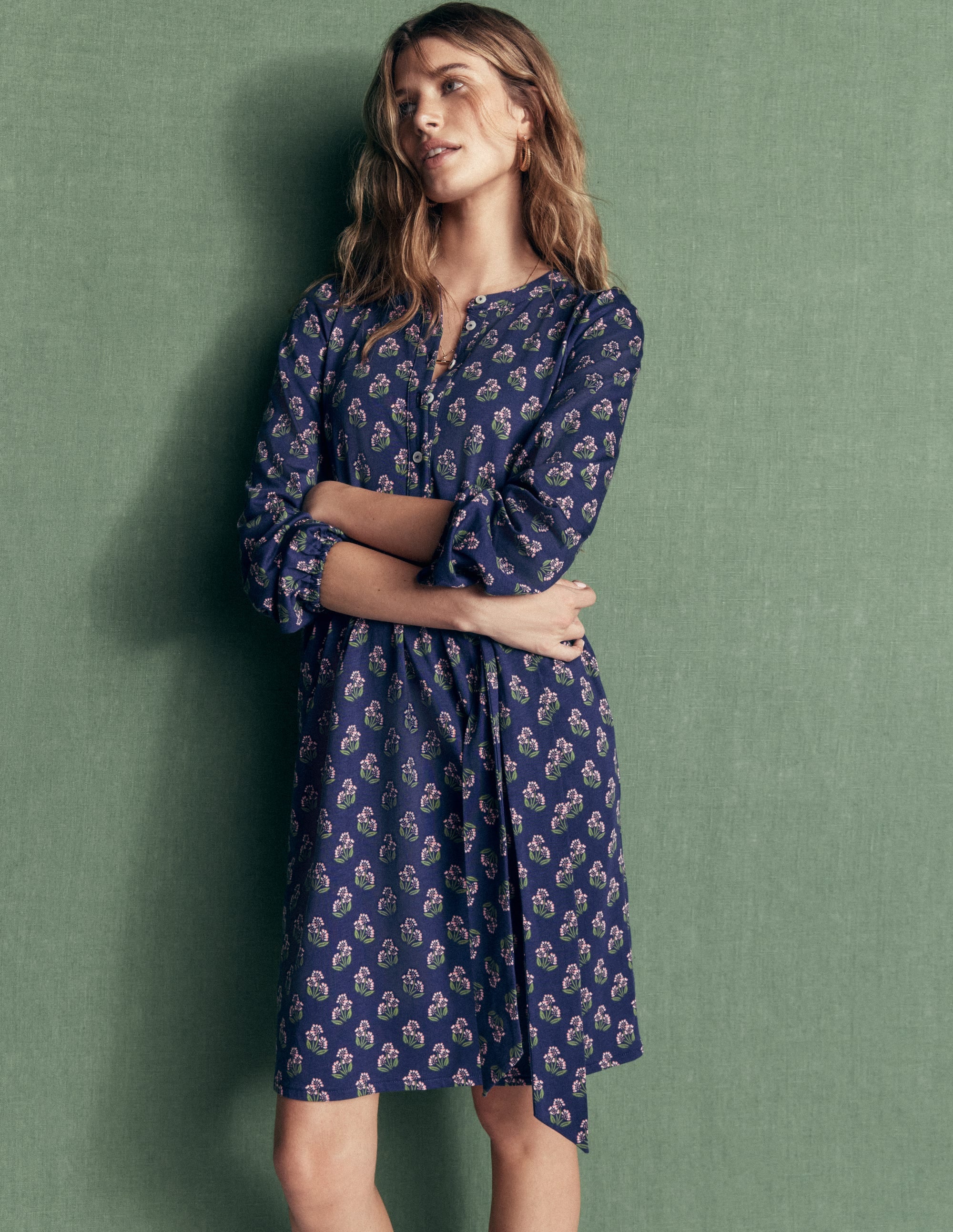 Adele Belted Jersey Dress-College Navy, Ditsy Carnation - Image 2
