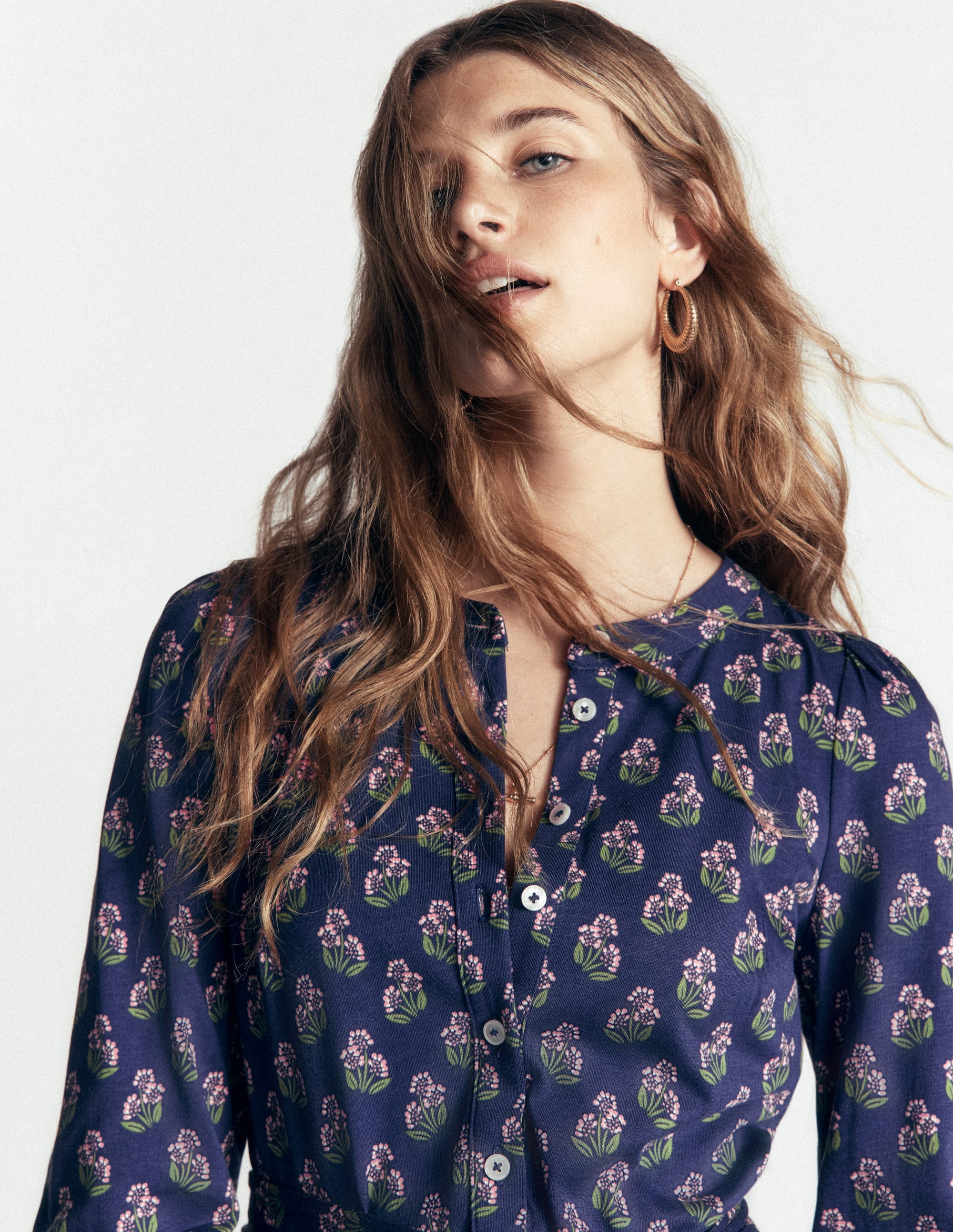 Adele Belted Jersey Dress-College Navy, Ditsy Carnation - Image 3